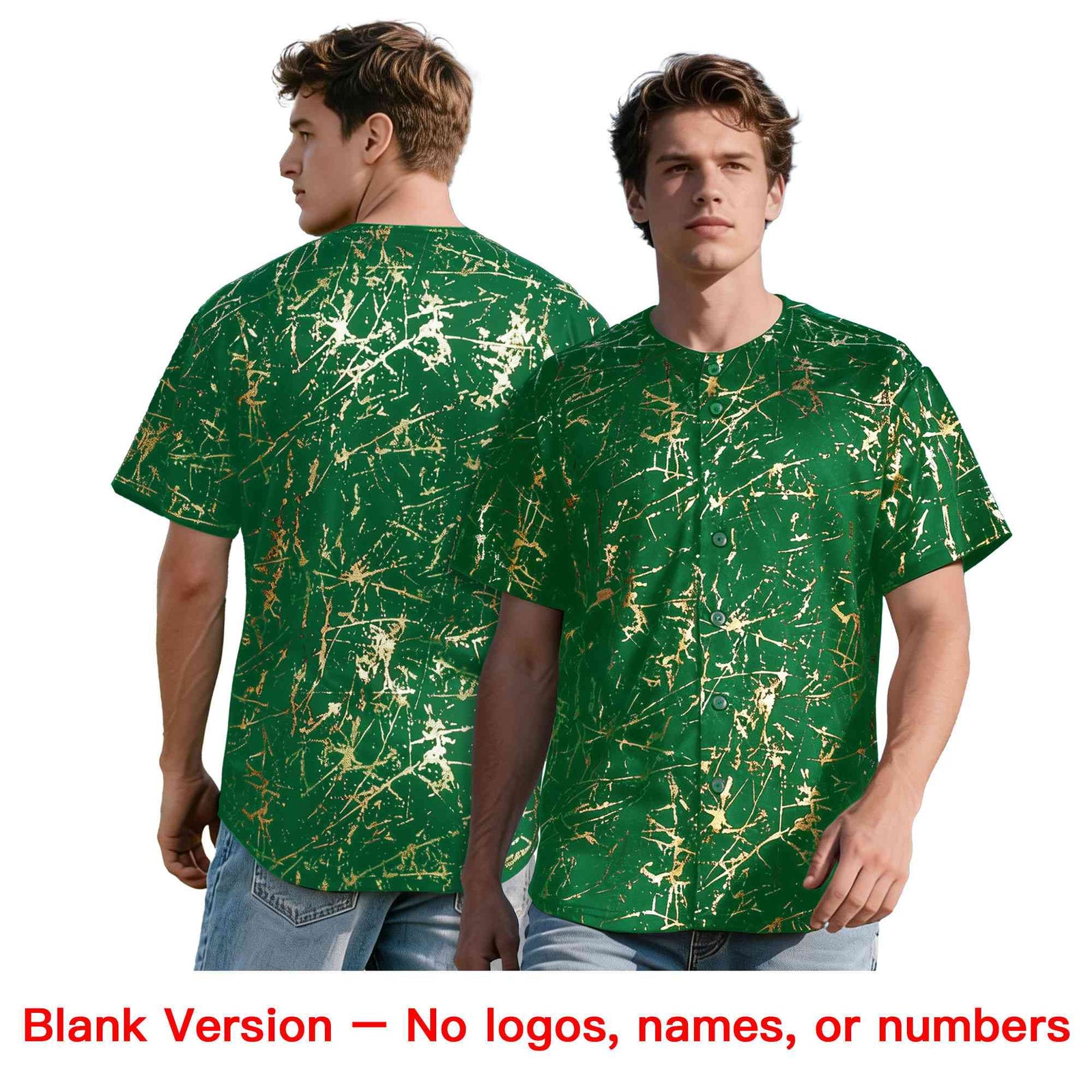 Custom Kelly Green Old Gold Shiny Gold Cracked Texture Baseball Jersey