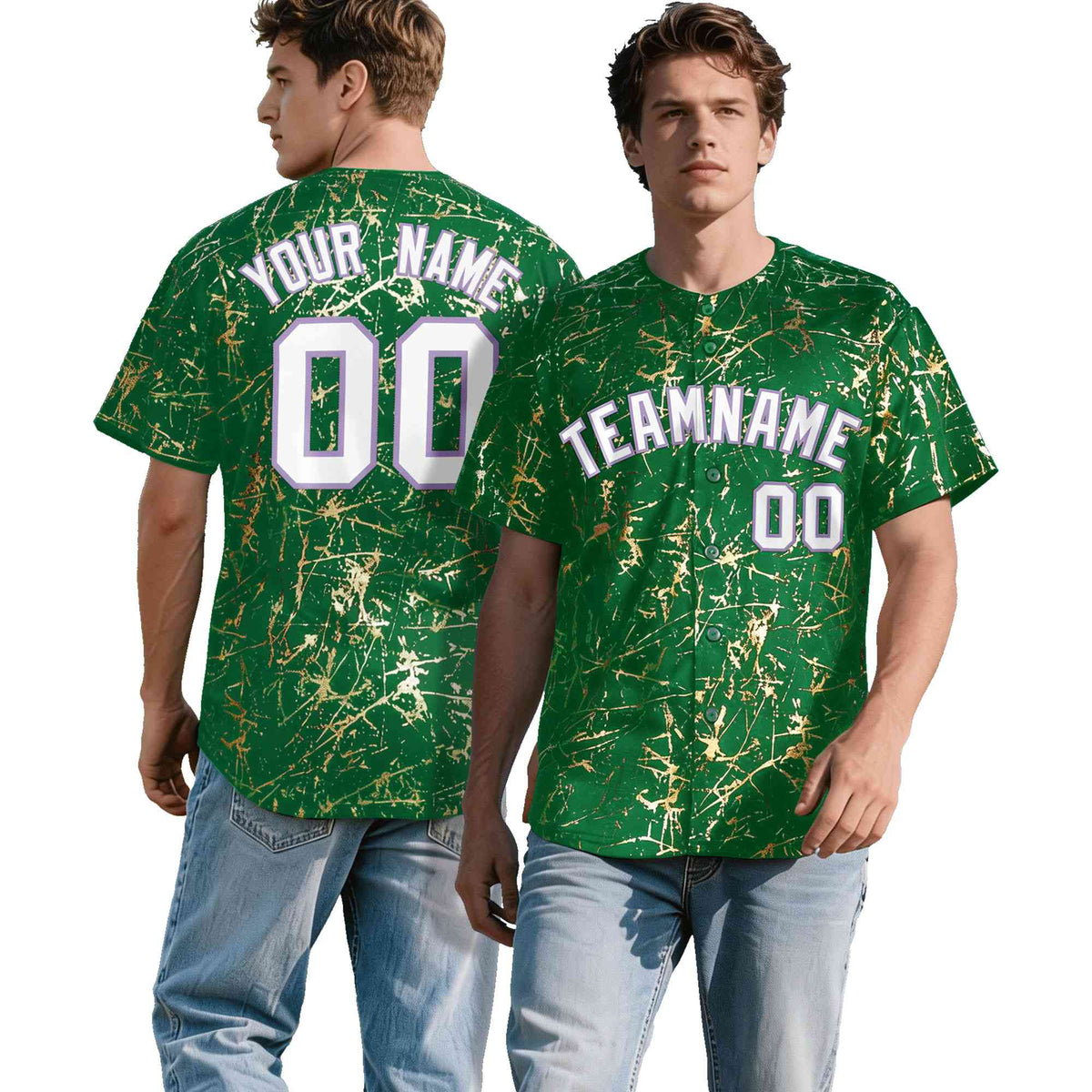 Custom Kelly Green White Black&amp;Shiny Gold Cracked Foil Breathable Mesh Streetwear Baseball Jersey