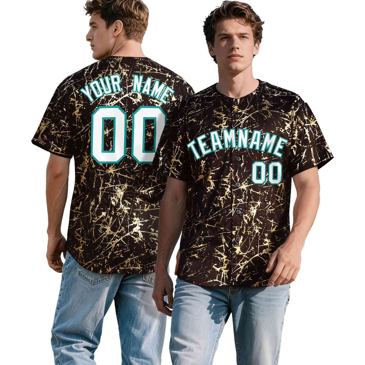 Custom Brown White Black&amp;Shiny Gold Cracked Foil Breathable Mesh Streetwear Baseball Jersey