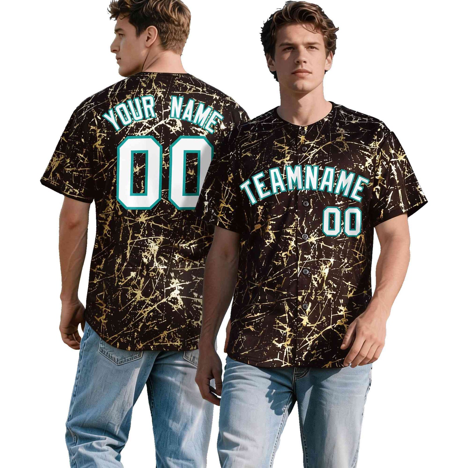 Custom Brown White Black&Shiny Gold Cracked Foil Breathable Mesh Streetwear Baseball Jersey