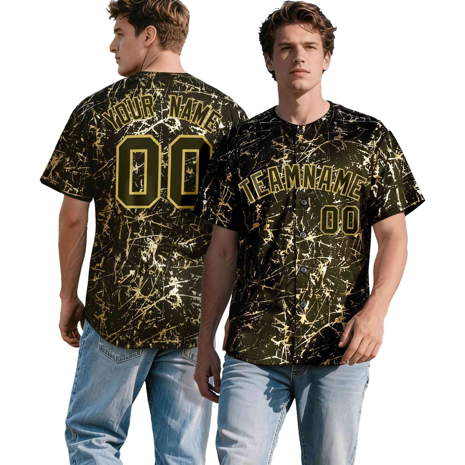 Custom Olive Old Gold Shiny Gold Cracked Texture Baseball Jersey