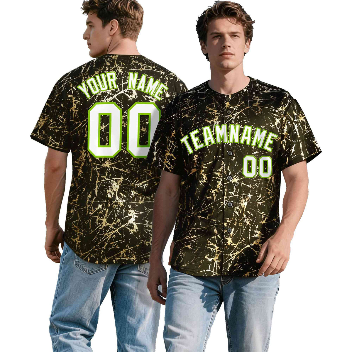 Custom Olive White Black&amp;Shiny Gold Cracked Foil Breathable Mesh Streetwear Baseball Jersey