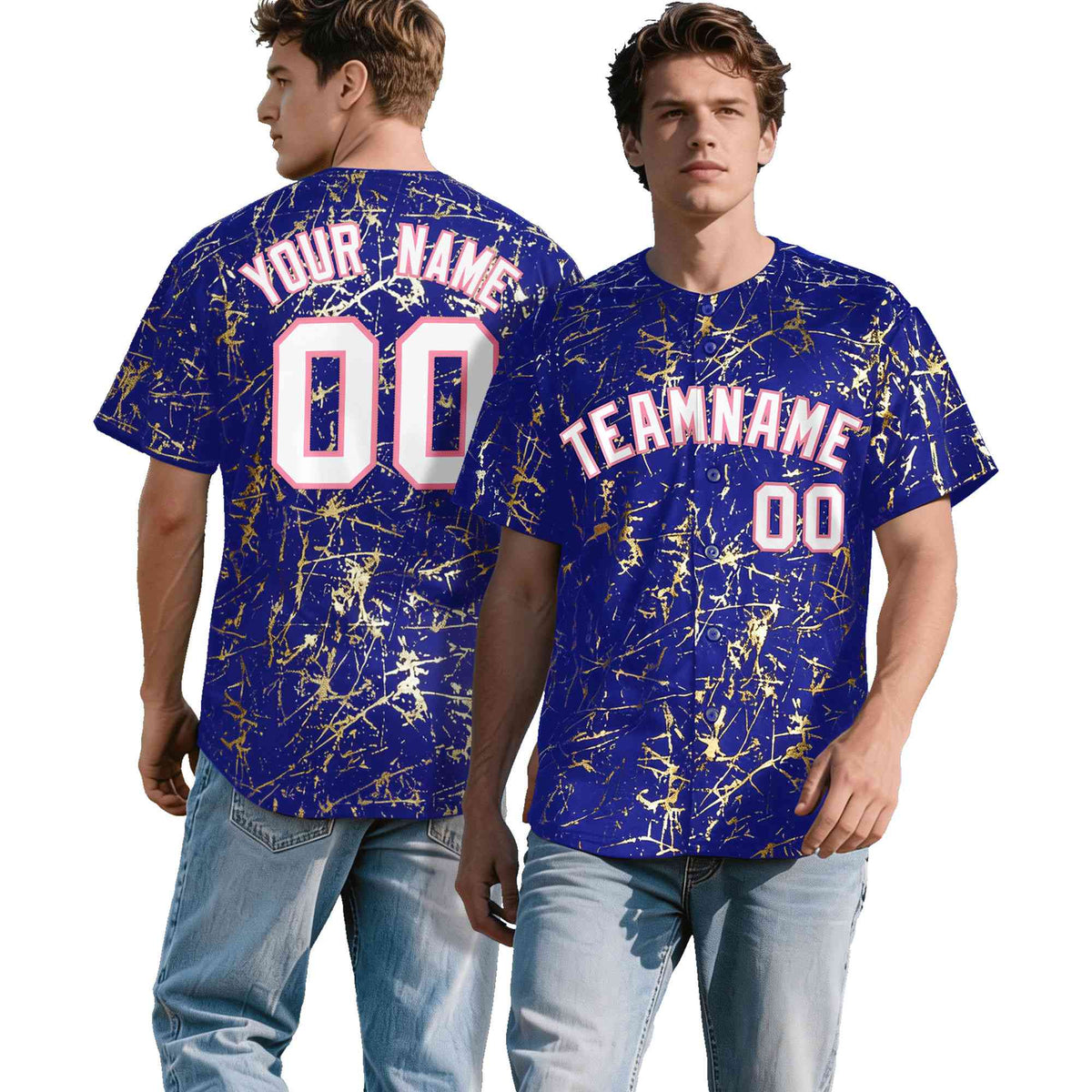 Custom Royal White Black&amp;Shiny Gold Cracked Foil Breathable Mesh Streetwear Baseball Jersey