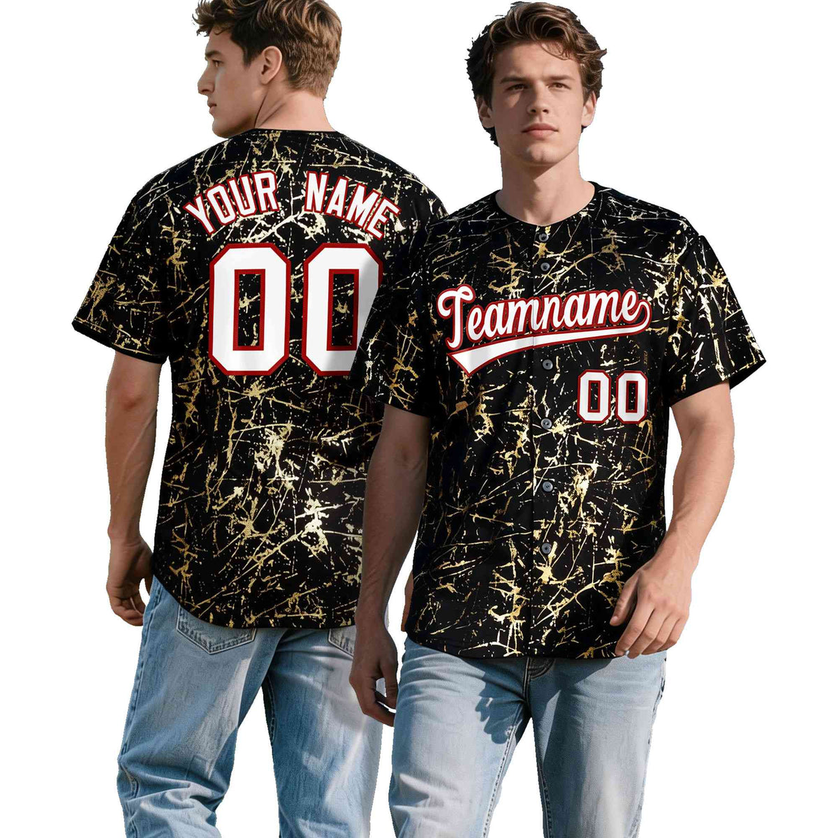 Custom Black White Black&amp;Gold Marble Print Clubwear Party Streetwear Baseball Jersey| KXKSHOP