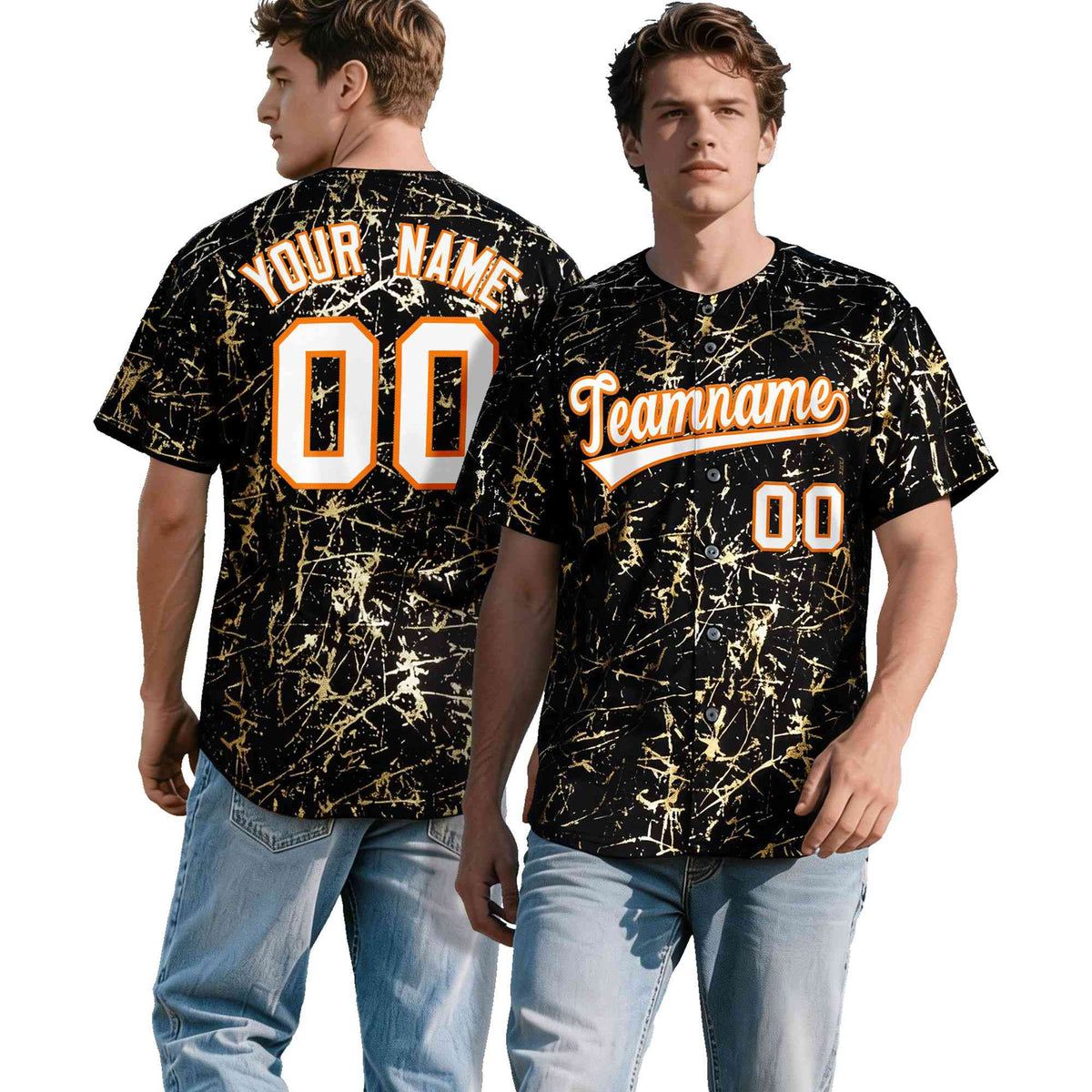 Custom Black White Black&amp;Shiny Gold Cracked Foil Breathable Mesh Streetwear Baseball Jersey| KXKSHOP