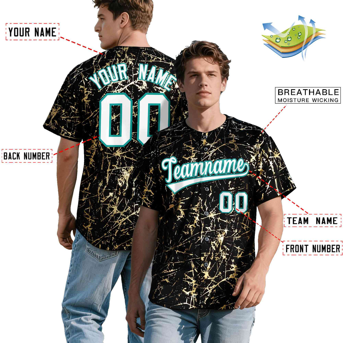 Custom Black White Black&amp;Shiny Gold Cracked Foil Breathable Mesh Streetwear Baseball Jersey| KXKSHOP