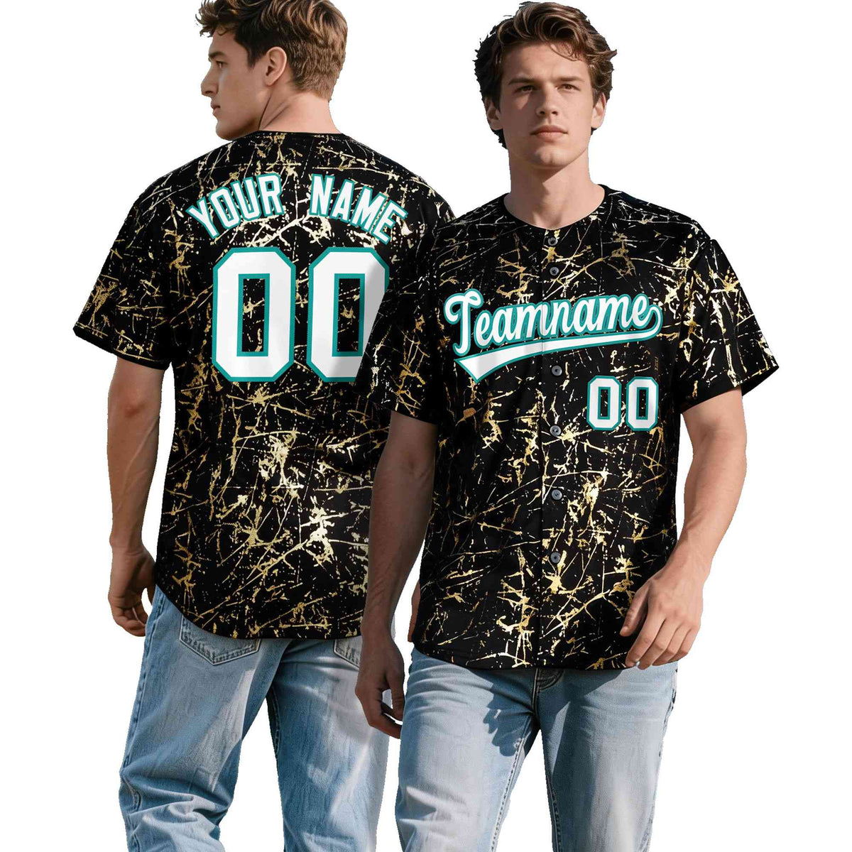 Custom Black White Black&amp;Shiny Gold Cracked Foil Breathable Mesh Streetwear Baseball Jersey| KXKSHOP