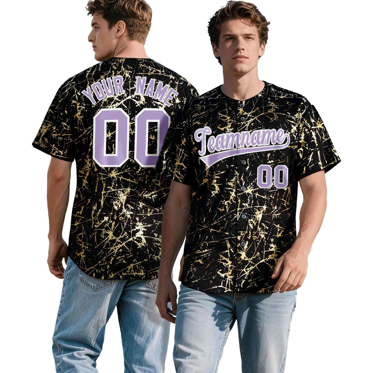 Custom Black Light Purple Metallic Gold Splatter Breathable&amp;Wrinkle-Resistant Baseball Jersey| KXKSHOP
