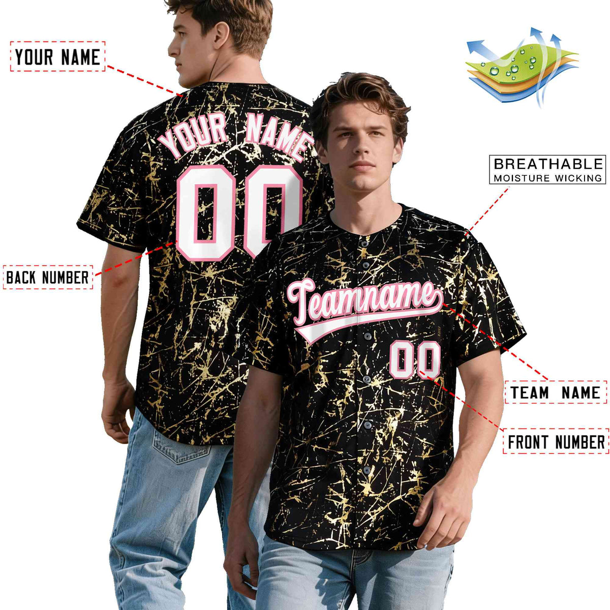 Custom Black White Black&amp;Shiny Gold Cracked Foil Breathable Mesh Streetwear Baseball Jersey| KXKSHOP