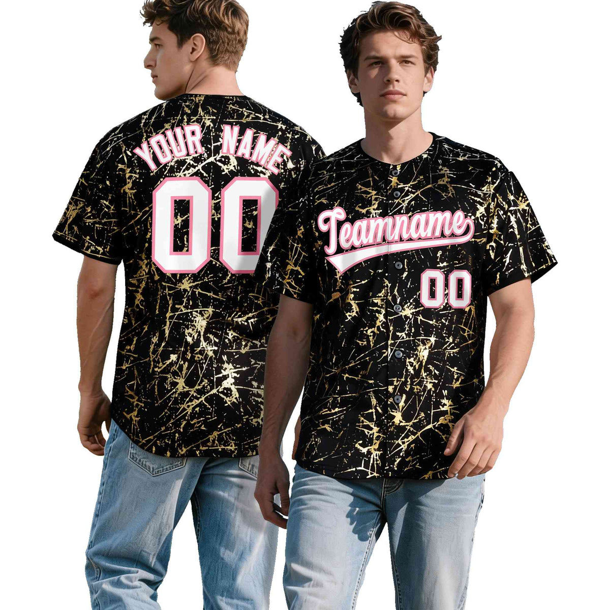 Custom Black White Black&amp;Shiny Gold Cracked Foil Breathable Mesh Streetwear Baseball Jersey| KXKSHOP