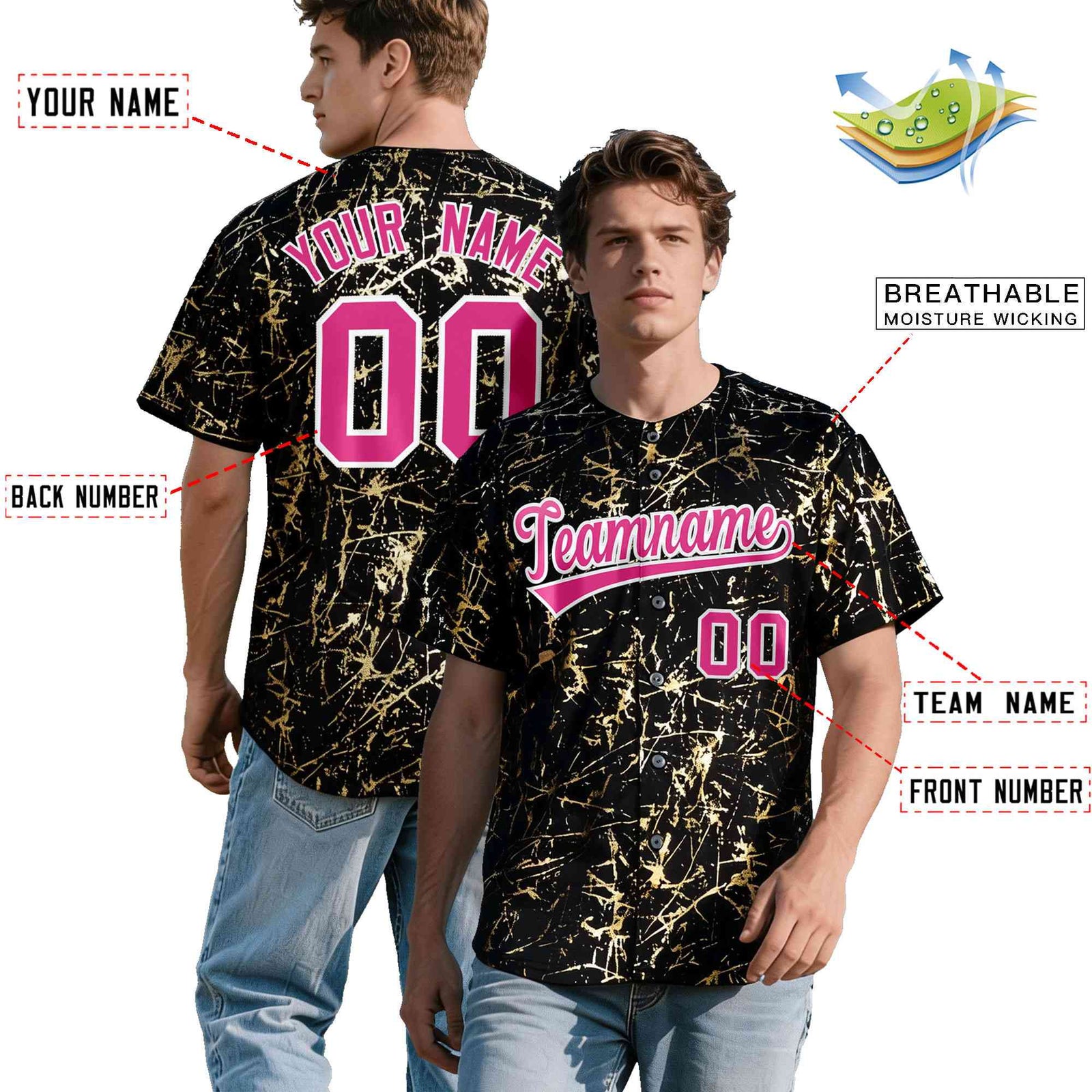 Custom Black Rose Red Shiny Gold Cracked Texture Baseball Jersey| KXKSHOP