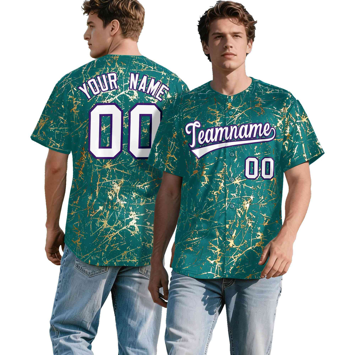 Custom Teal White Black&amp;Shiny Gold Cracked Foil Breathable Mesh Streetwear Baseball Jersey| KXKSHOP