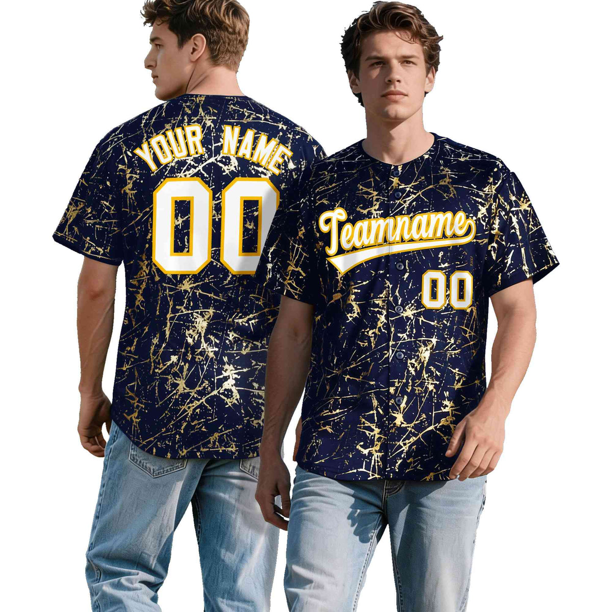 Custom Navy White Black&amp;Shiny Gold Cracked Foil Breathable Mesh Streetwear Baseball Jersey| KXKSHOP