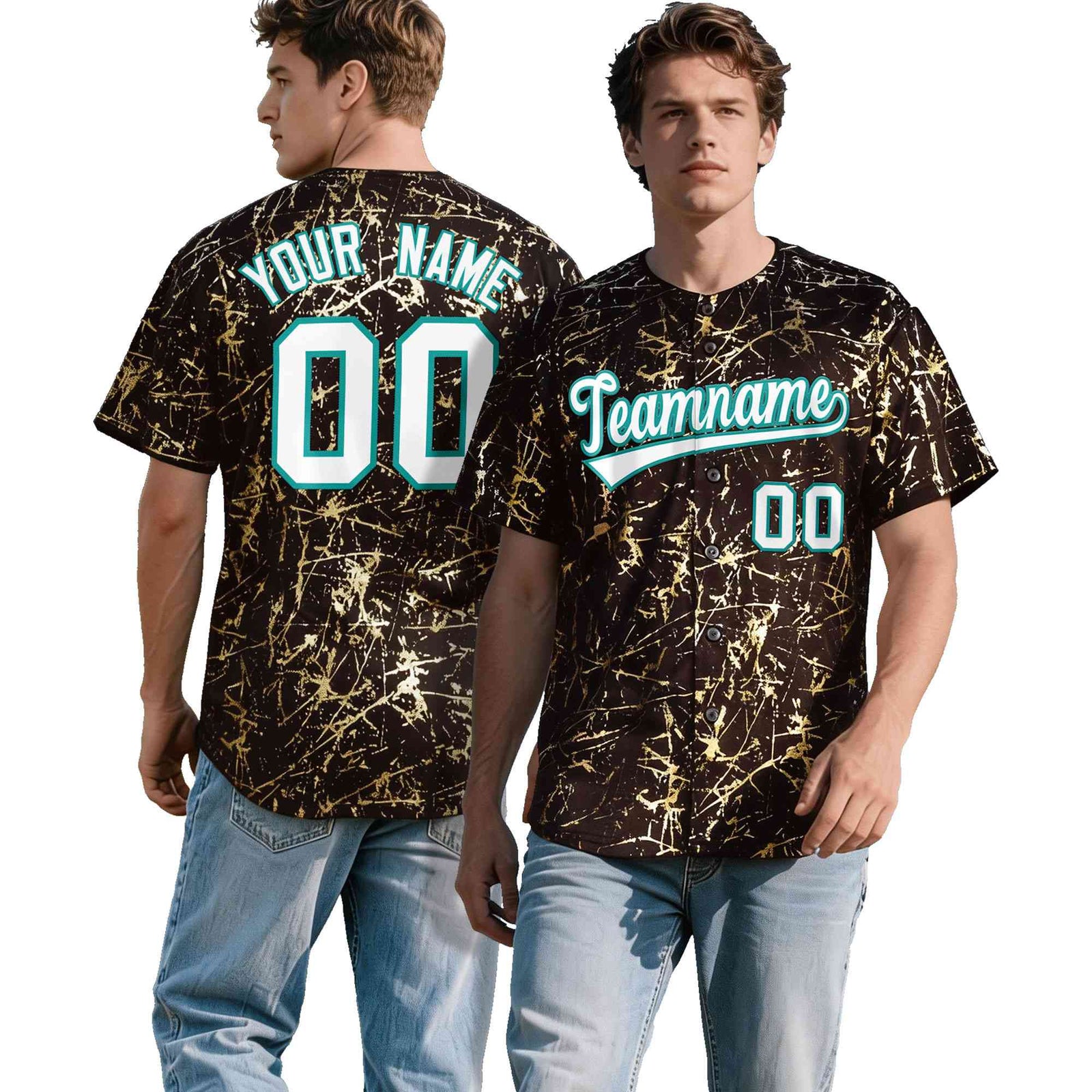Custom Brown White Black&Shiny Gold Cracked Foil Breathable Mesh Streetwear Baseball Jersey| KXKSHOP