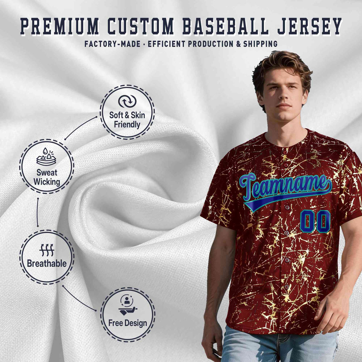 Custom Crimson Royal Metallic Gold Splatter Breathable&Wrinkle-Resistant Baseball Jersey| KXKSHOP