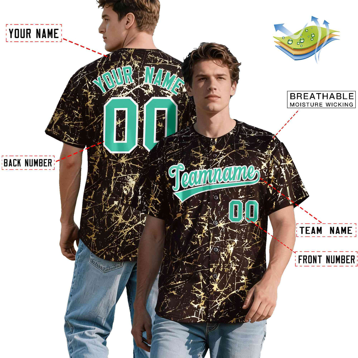 Custom Crimson Bright Green Metallic Gold Splatter Urban Streetwear Baseball Jersey| KXKSHOP