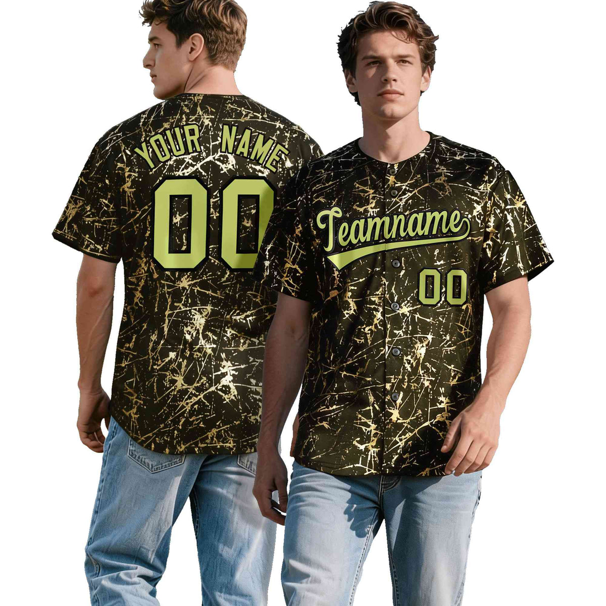 Custom Olive Champagne Black&amp;Gold Marble Print Clubwear Party Streetwear Baseball Jersey| KXKSHOP