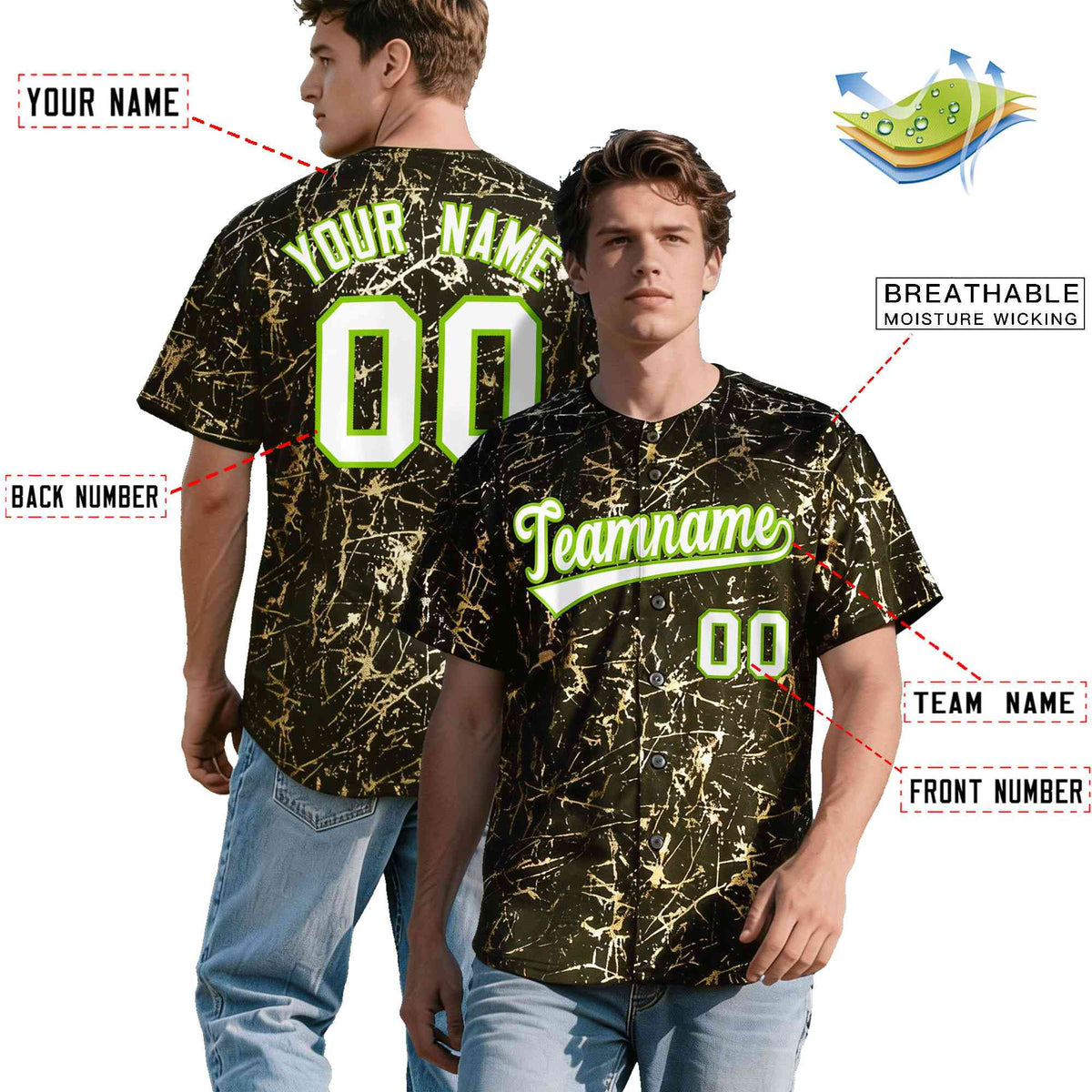 Custom Olive White Black&amp;Shiny Gold Cracked Foil Breathable Mesh Streetwear Baseball Jersey| KXKSHOP