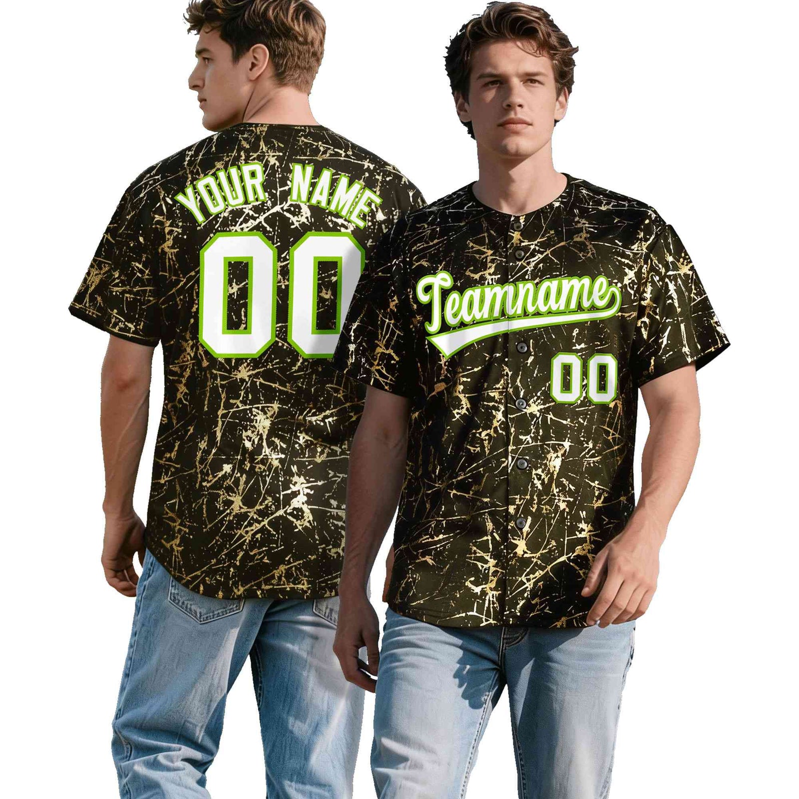 Custom Olive White Black&Shiny Gold Cracked Foil Breathable Mesh Streetwear Baseball Jersey| KXKSHOP