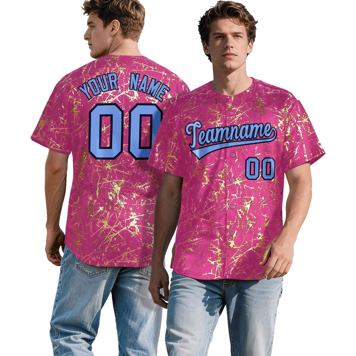 Custom Pink Light Blue Black&amp;Gold Marble Print Clubwear Party Streetwear Baseball Jersey| KXKSHOP