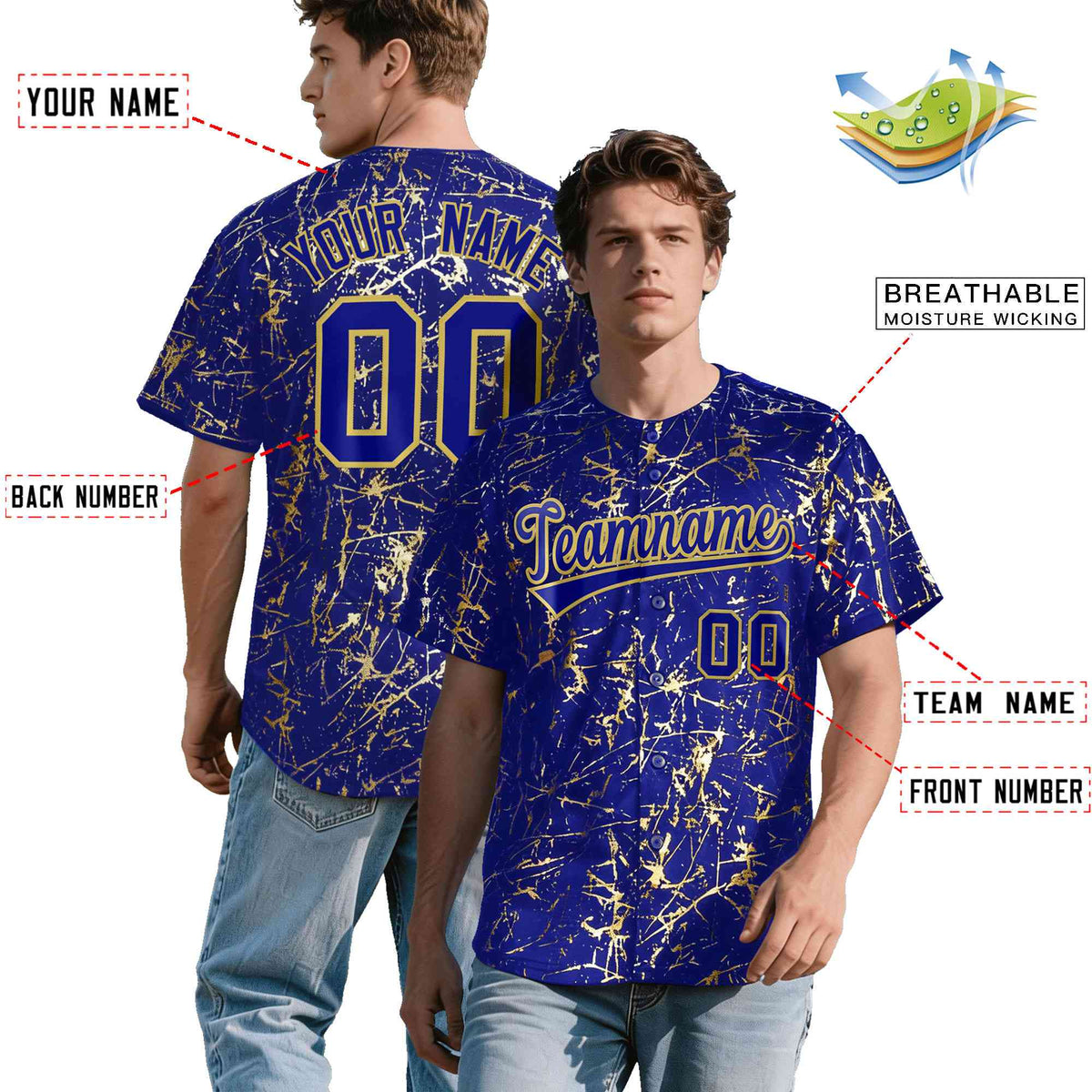 Custom Royal Old Gold Shiny Gold Cracked Texture Baseball Jersey| KXKSHOP