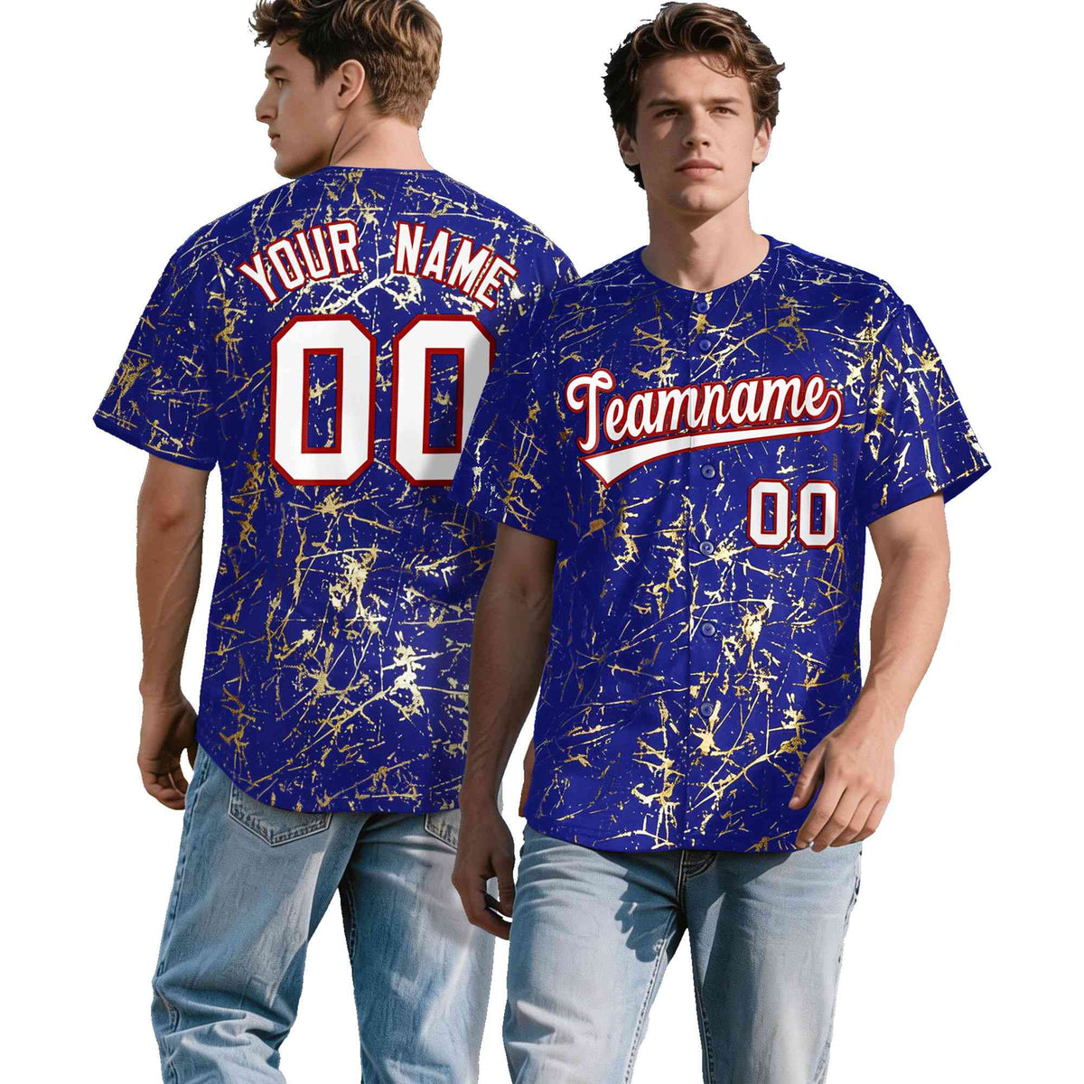 Custom Royal White Black&amp;Gold Marble Print Clubwear Party Streetwear Baseball Jersey| KXKSHOP