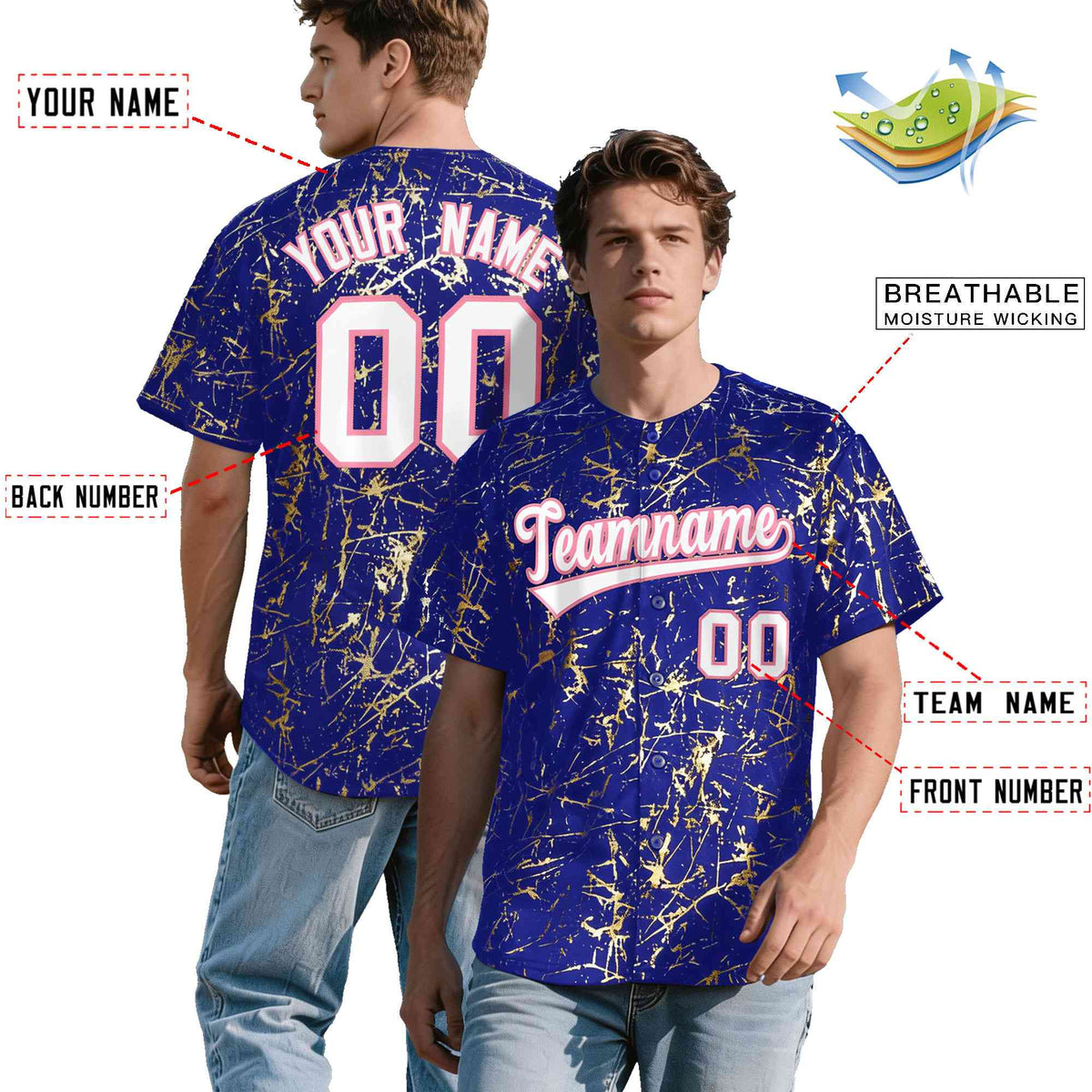 Custom Royal White Black&amp;Shiny Gold Cracked Foil Breathable Mesh Streetwear Baseball Jersey| KXKSHOP