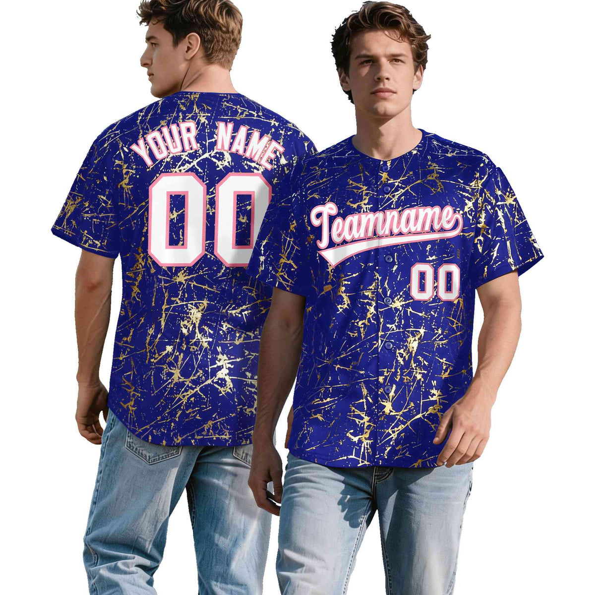 Custom Royal White Black&amp;Shiny Gold Cracked Foil Breathable Mesh Streetwear Baseball Jersey| KXKSHOP