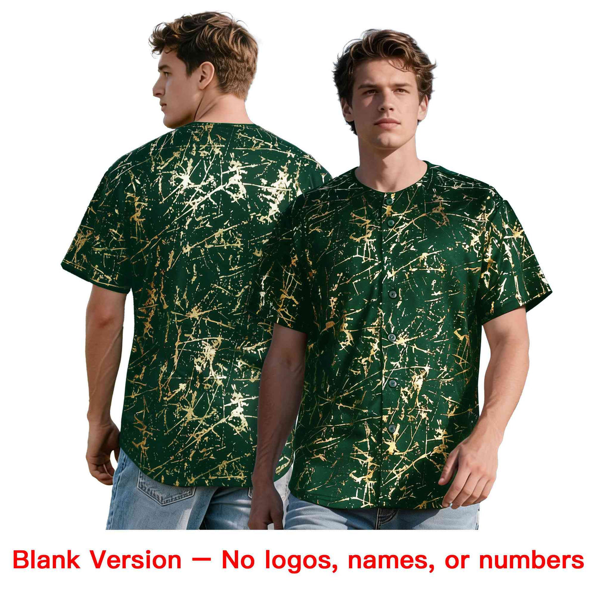 Custom Green Brown Metallic Gold Splatter Breathable&amp;Wrinkle-Resistant Baseball Jersey| KXKSHOP
