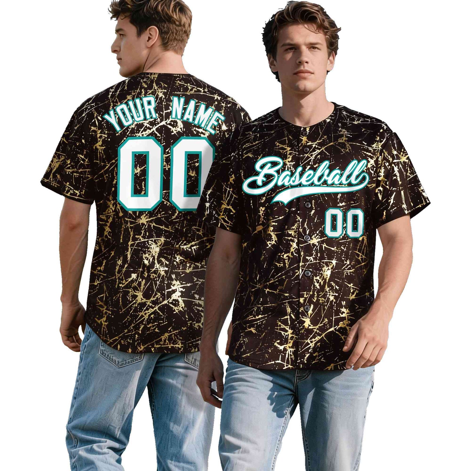 Custom Brown White Black&Shiny Gold Cracked Foil Breathable Mesh Streetwear Baseball Jersey