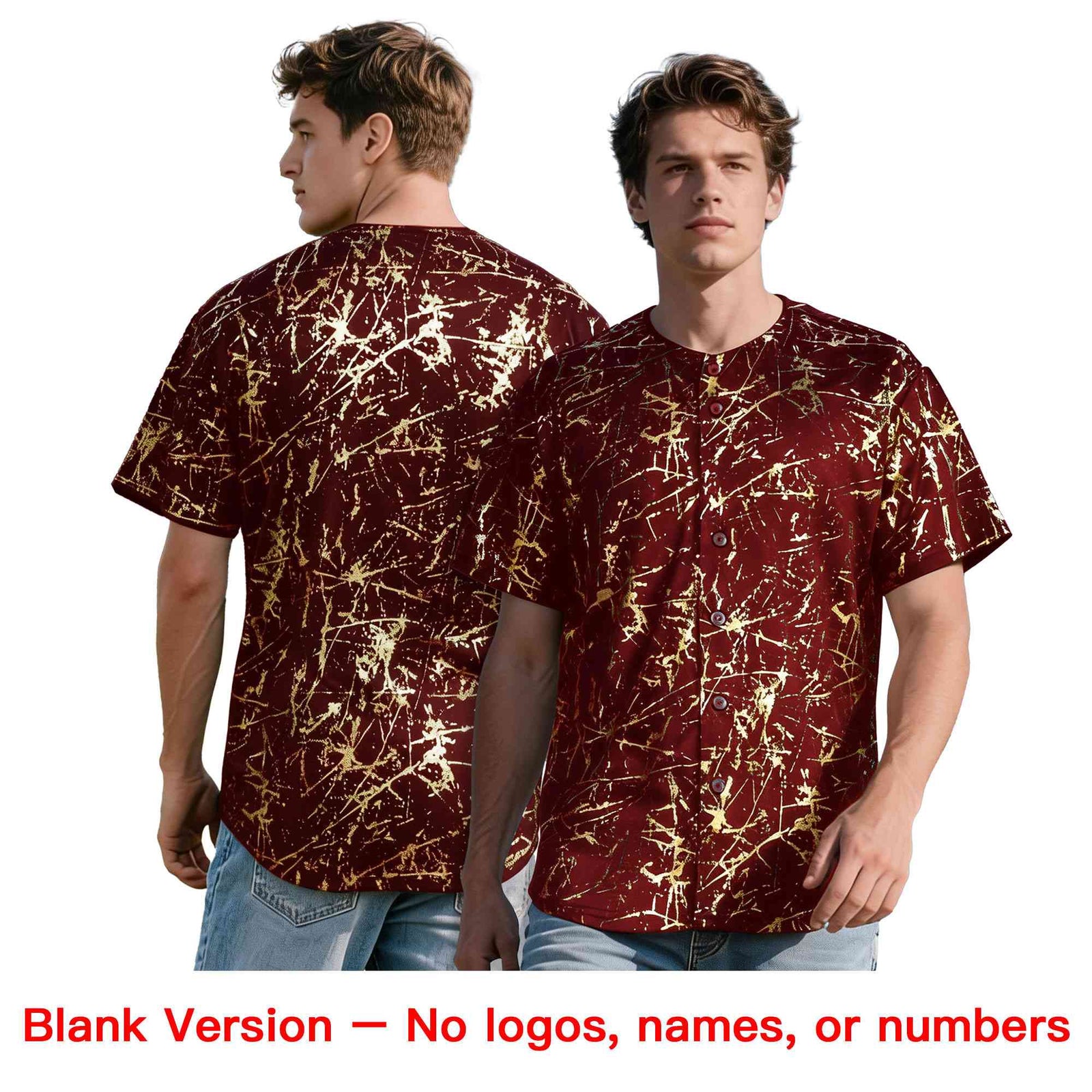 Custom Crimson Old Gold Black&Shiny Gold Cracked Foil Hip Hop Button Down Baseball Jersey