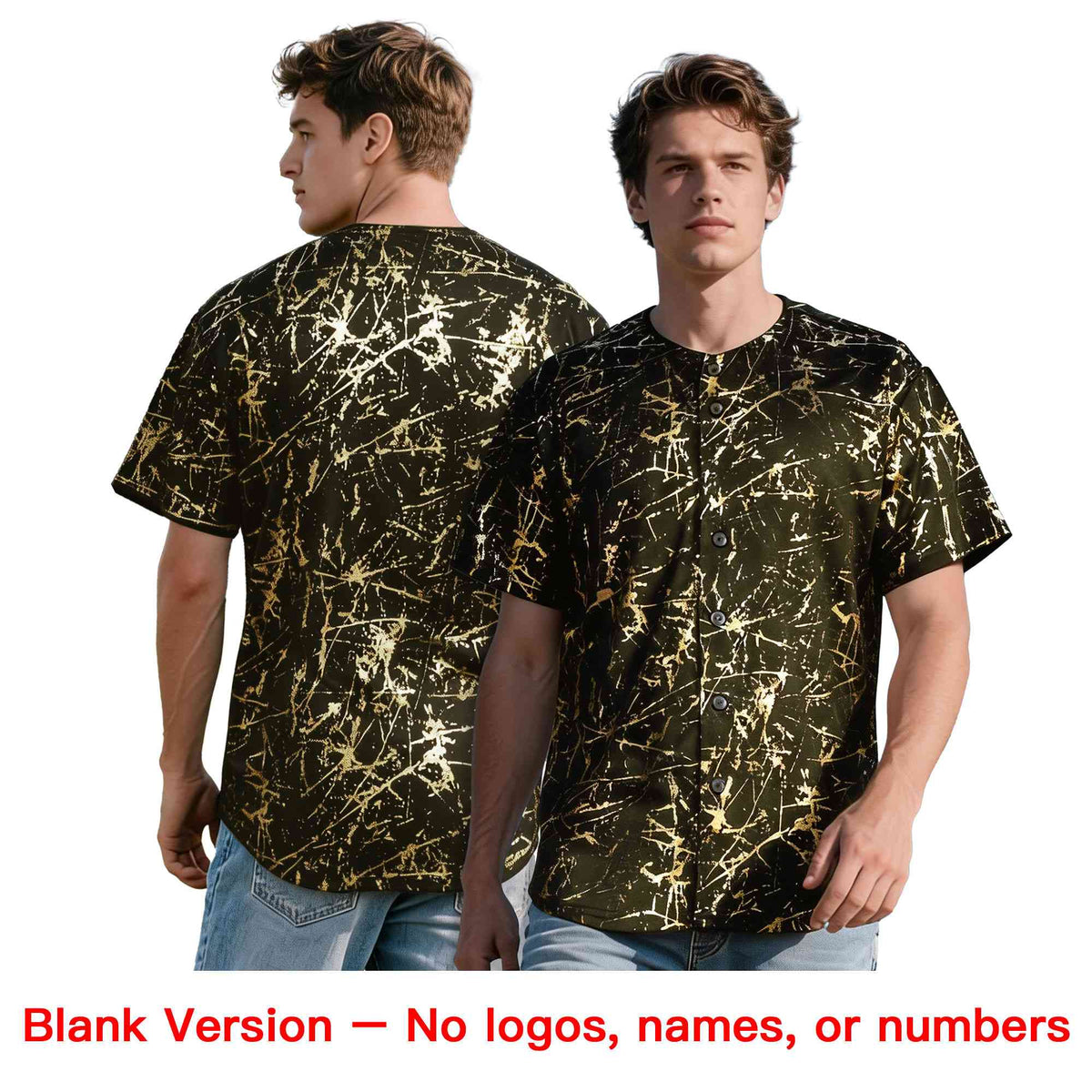 Custom Olive Old Gold Black&Shiny Gold Cracked Foil Hip Hop Button Down Baseball Jersey