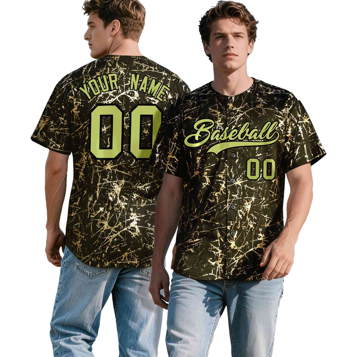 Custom Olive Champagne Black&amp;Gold Marble Print Clubwear Party Streetwear Baseball Jersey
