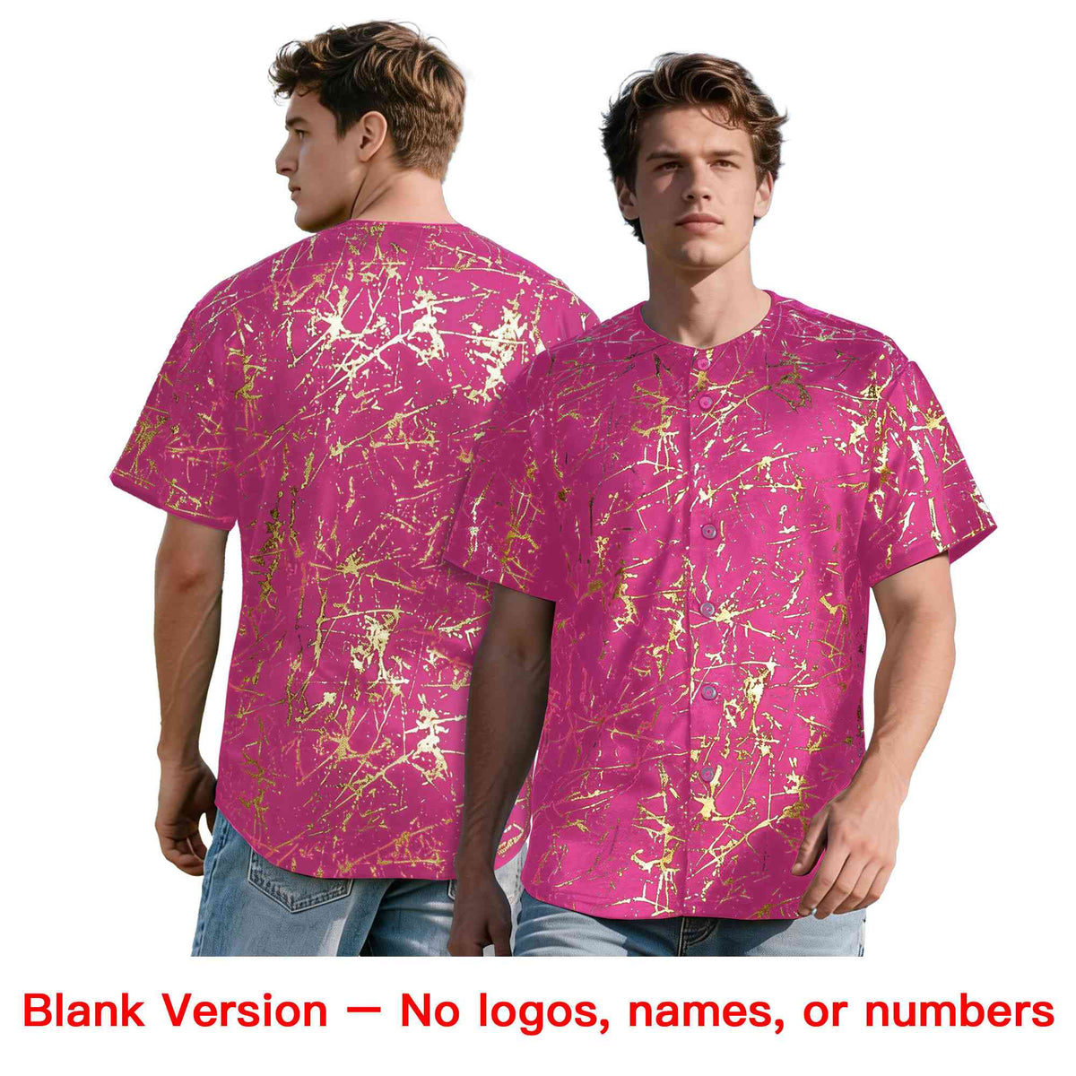 Custom Pink Light Blue Black&amp;Gold Marble Print Clubwear Party Streetwear Baseball Jersey