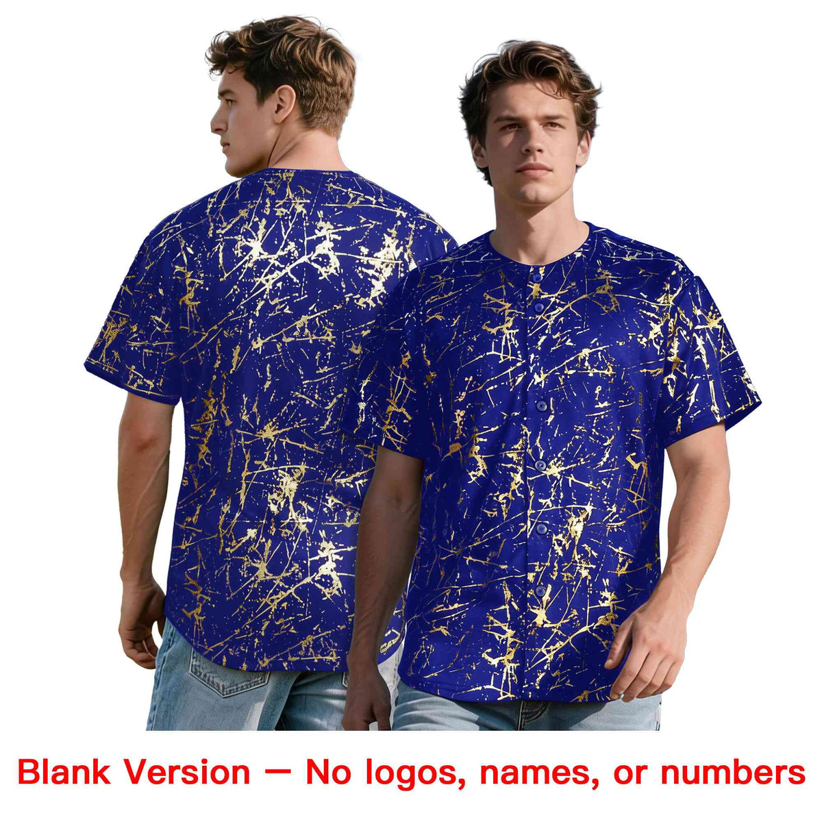 Custom Royal Red Metallic Gold Splatter Breathable&amp;Wrinkle-Resistant Baseball Jersey