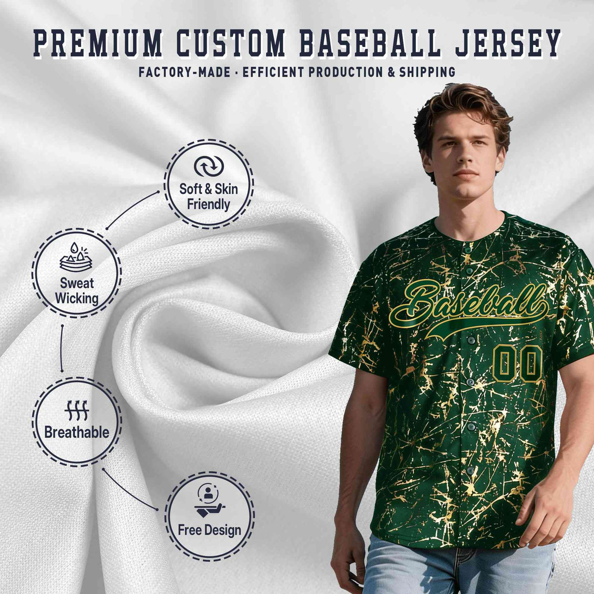 Custom Green Old Gold Shiny Gold Cracked Texture Baseball Jersey