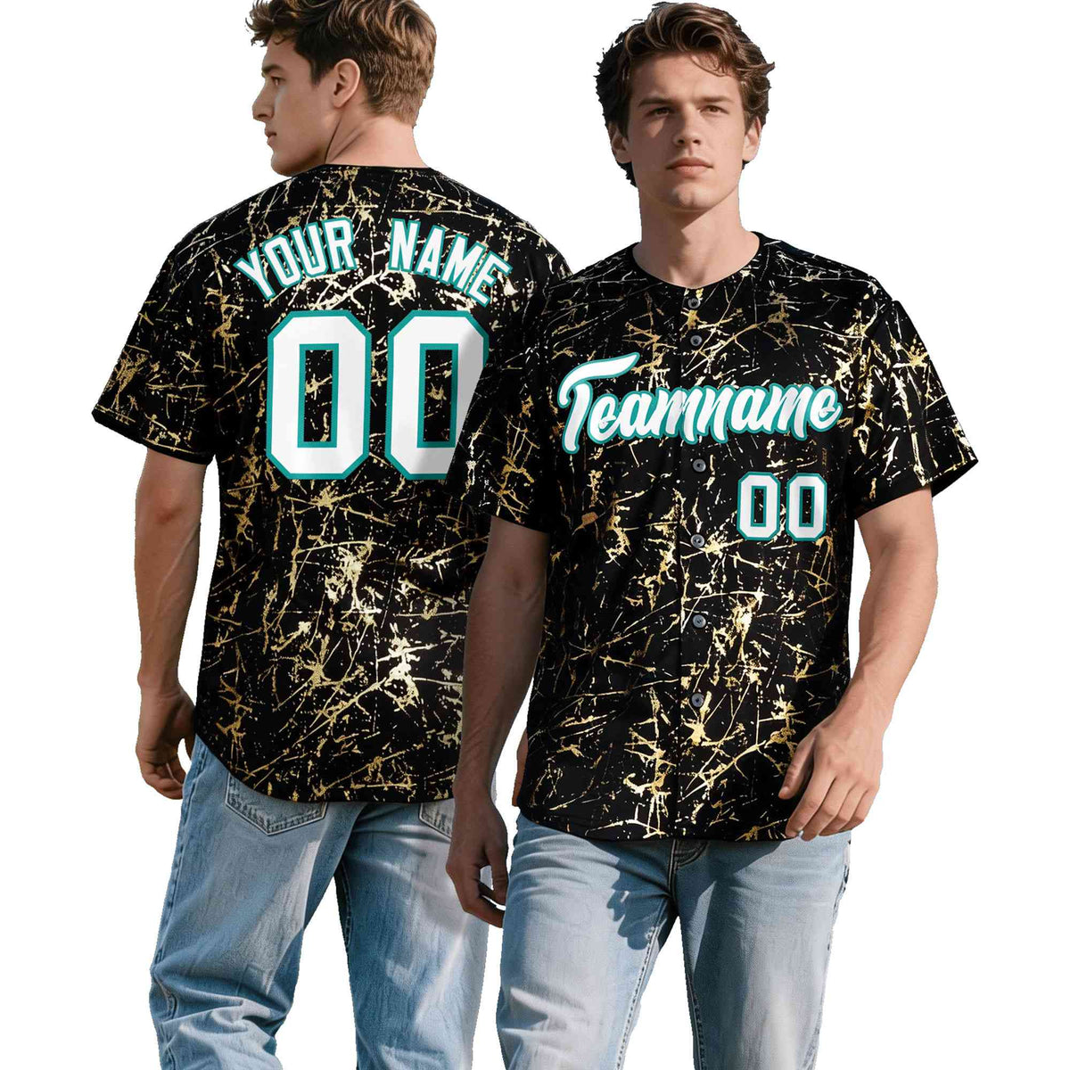 Custom Black White Black&amp;Shiny Gold Cracked Foil Breathable Mesh Streetwear Baseball Jersey