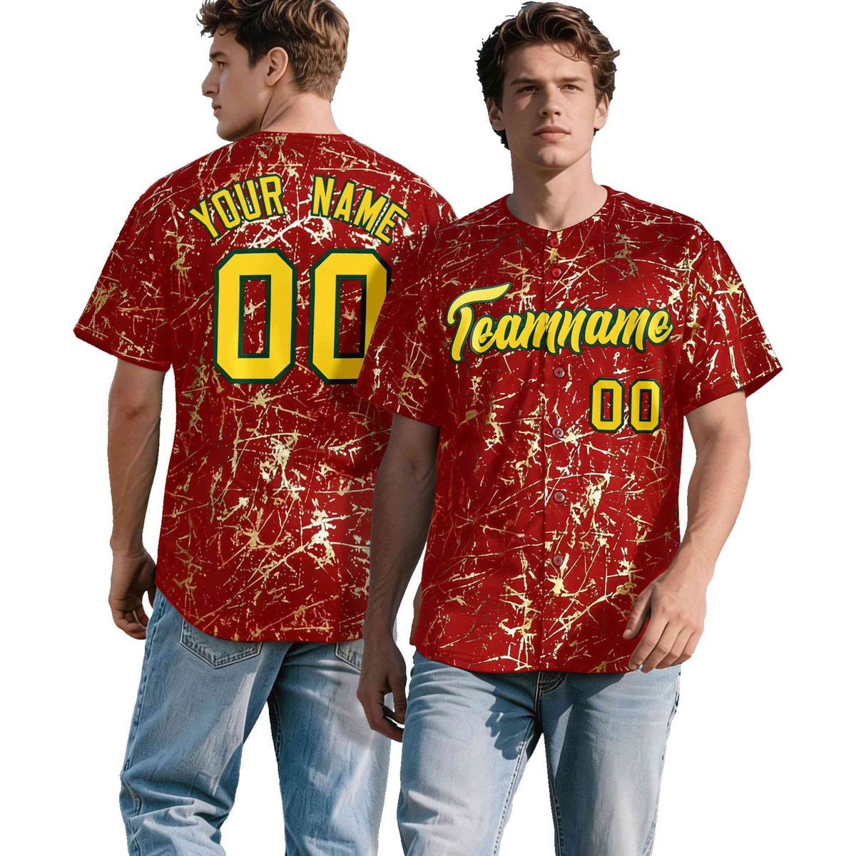 Custom Red Gold Black&amp;Shiny Gold Cracked Foil Breathable Mesh Streetwear Baseball Jersey
