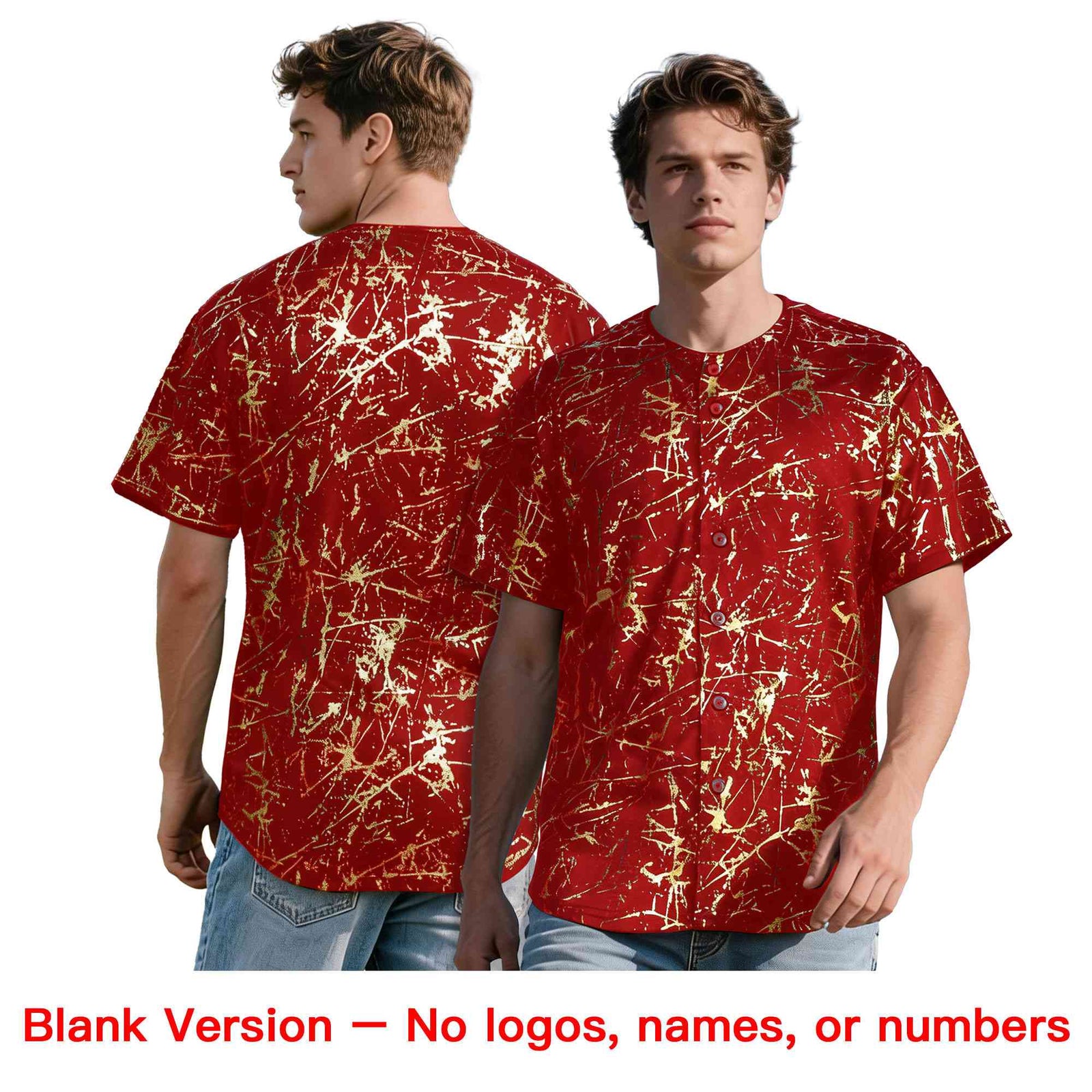 Custom Red Royal Shiny Gold Cracked Texture Baseball Jersey
