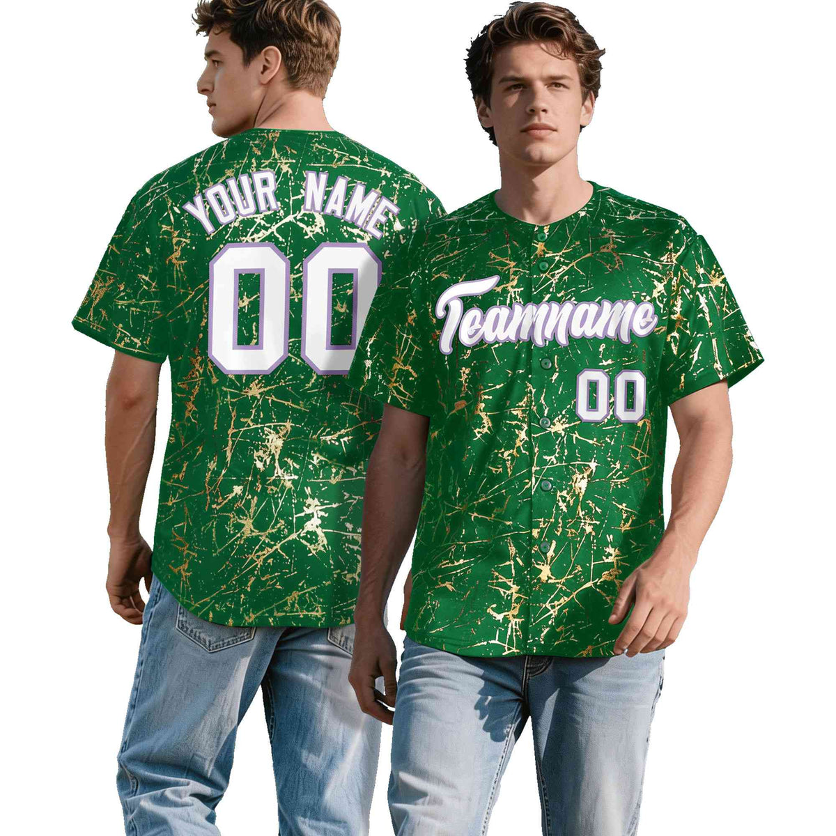 Custom Kelly Green White Black&amp;Shiny Gold Cracked Foil Breathable Mesh Streetwear Baseball Jersey