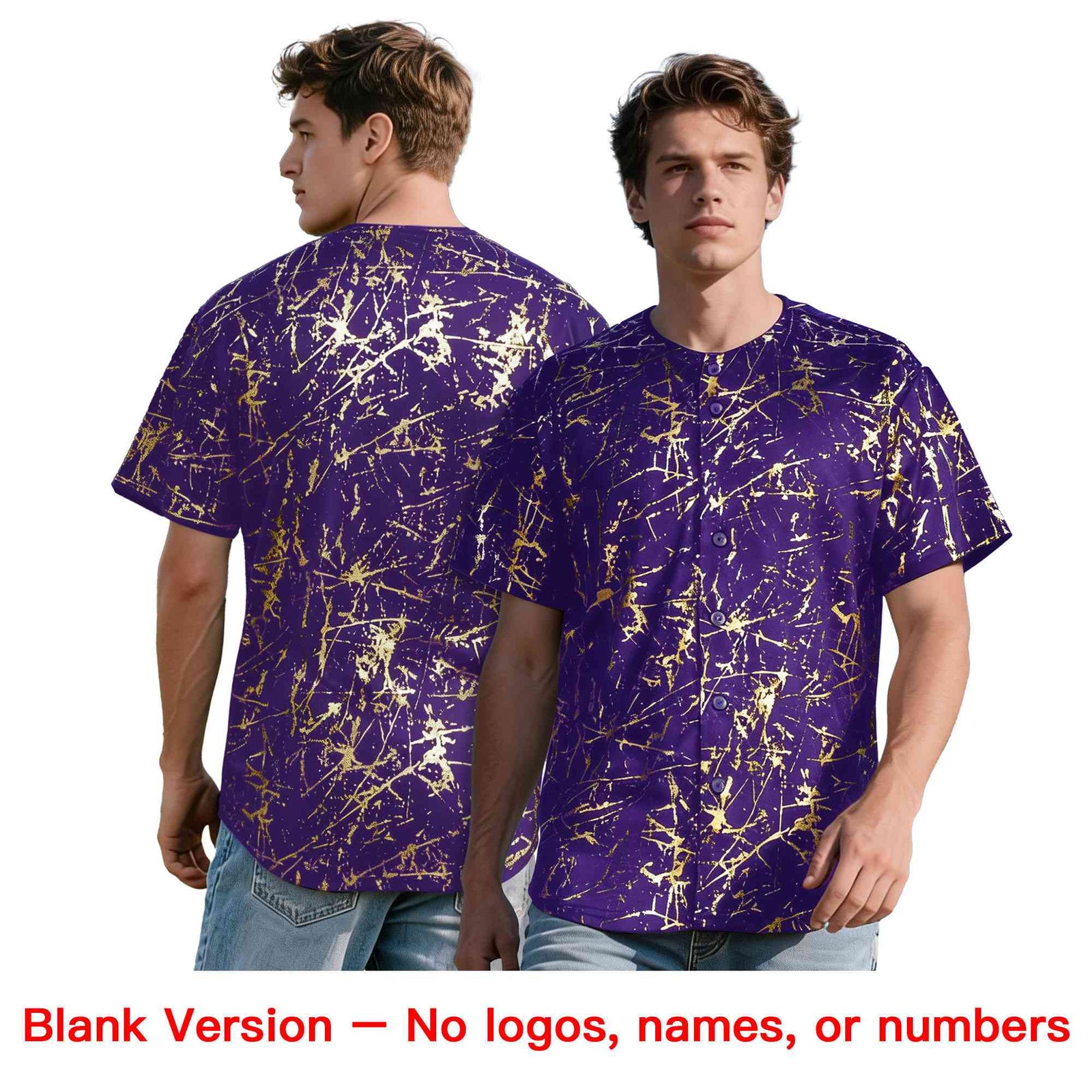 Custom Purple Light Purple Metallic Gold Splatter Breathable&Wrinkle-Resistant Baseball Jersey