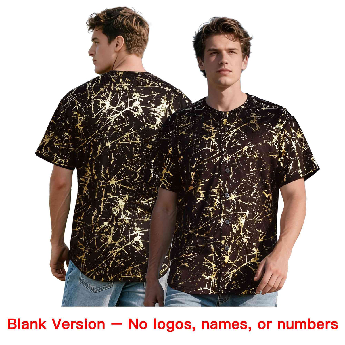 Custom Brown Aqua Metallic Gold Splatter Urban Streetwear Baseball Jersey