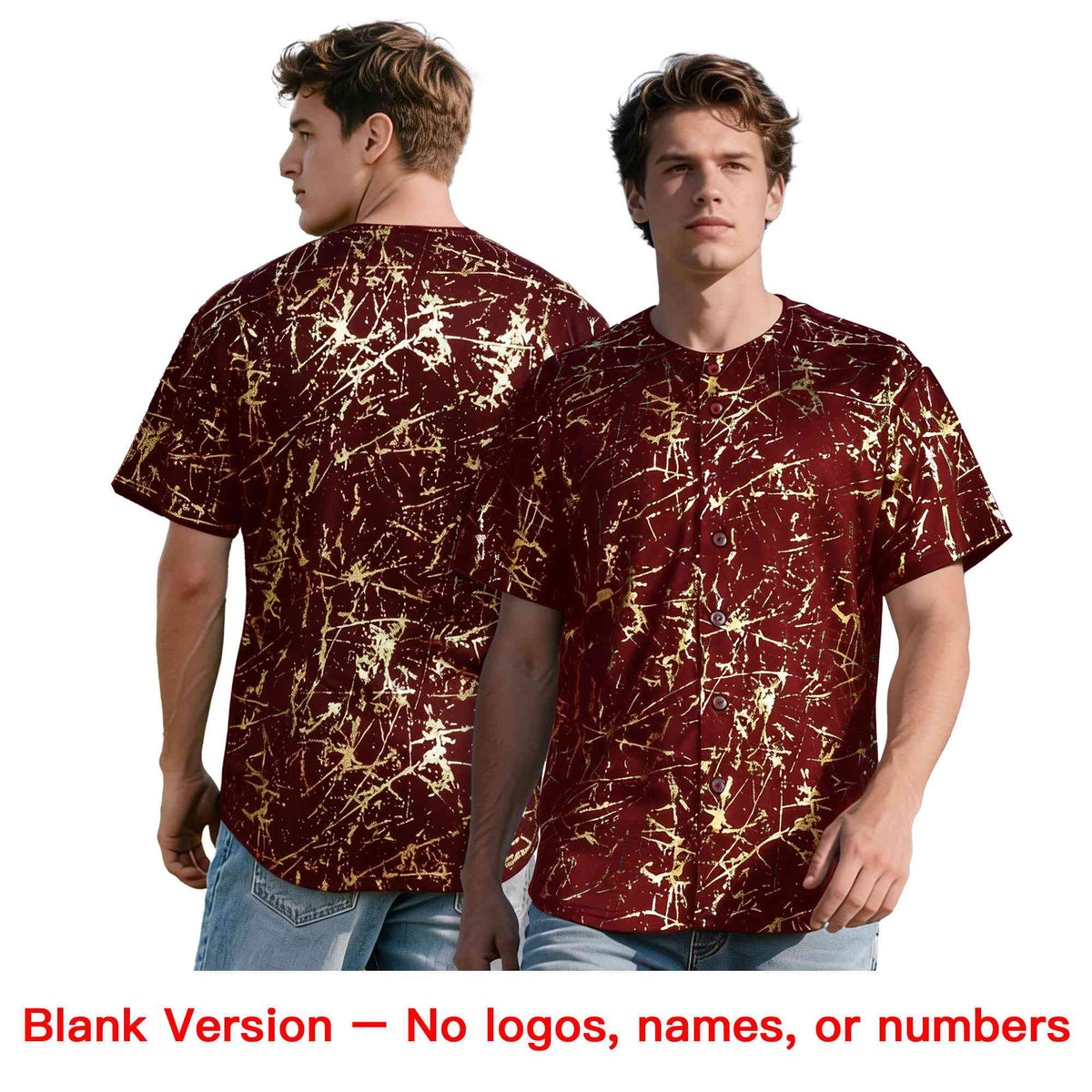 Custom Crimson Royal Metallic Gold Splatter Breathable&Wrinkle-Resistant Baseball Jersey