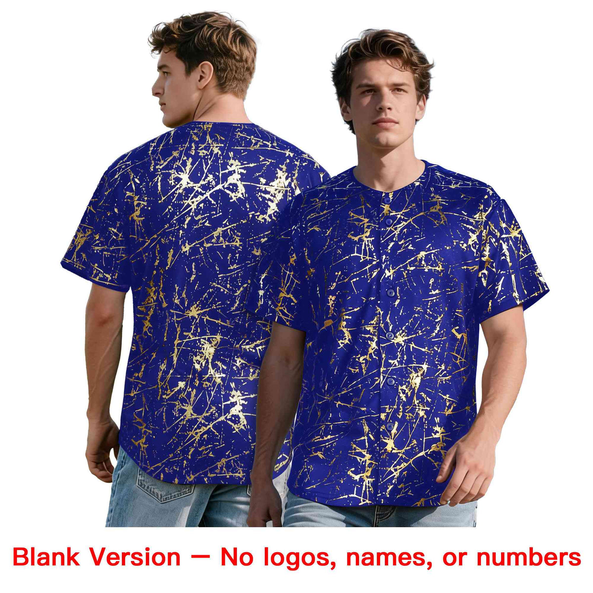 Custom Royal White Black&amp;Gold Marble Print Clubwear Party Streetwear Baseball Jersey