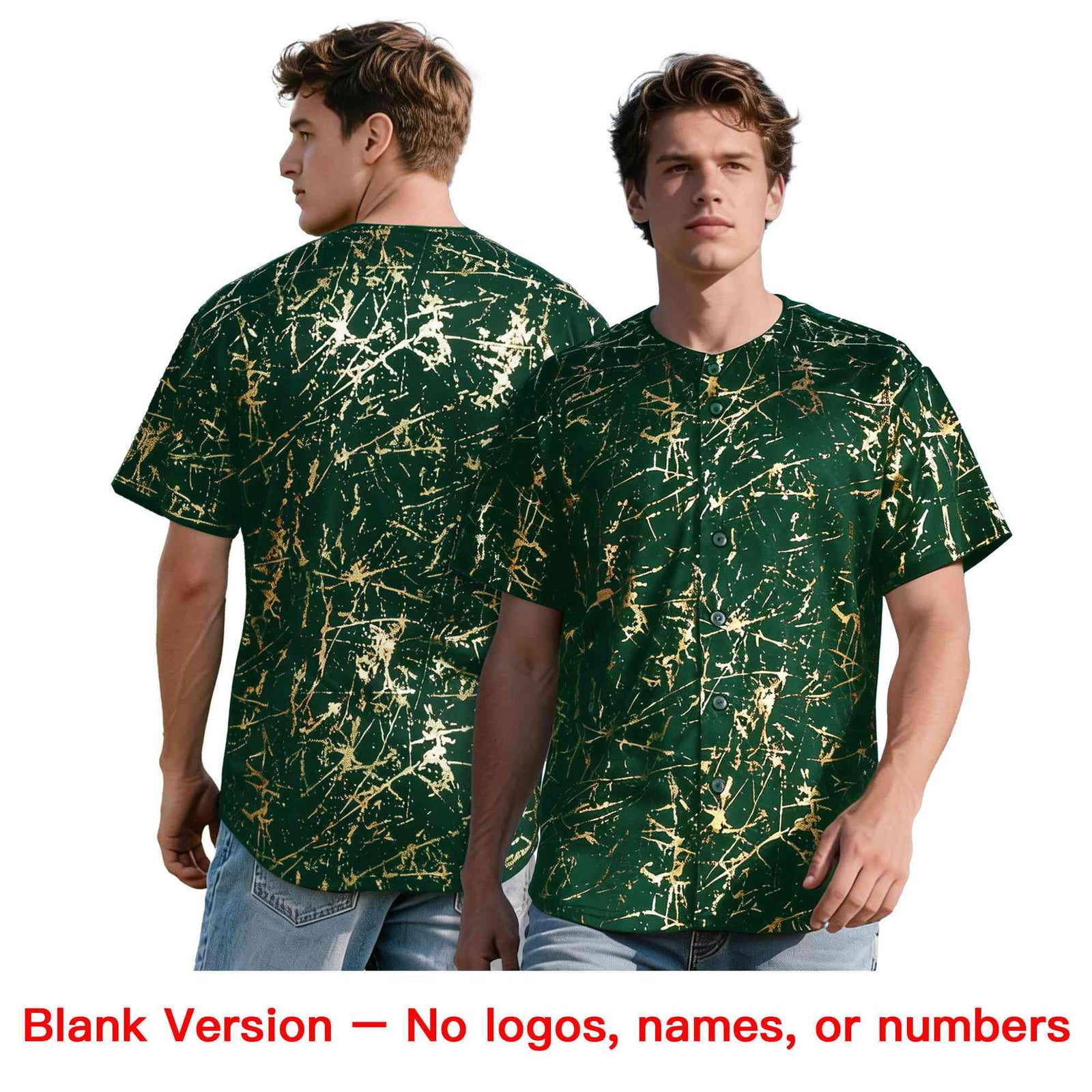 Custom Green Old Gold Black&Shiny Gold Cracked Foil Hip Hop Button Down Baseball Jersey
