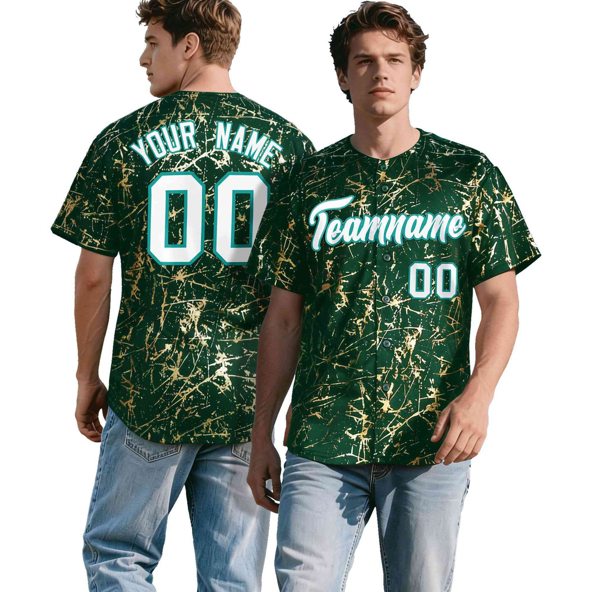 Custom Green White Black&amp;Shiny Gold Cracked Foil Breathable Mesh Streetwear Baseball Jersey