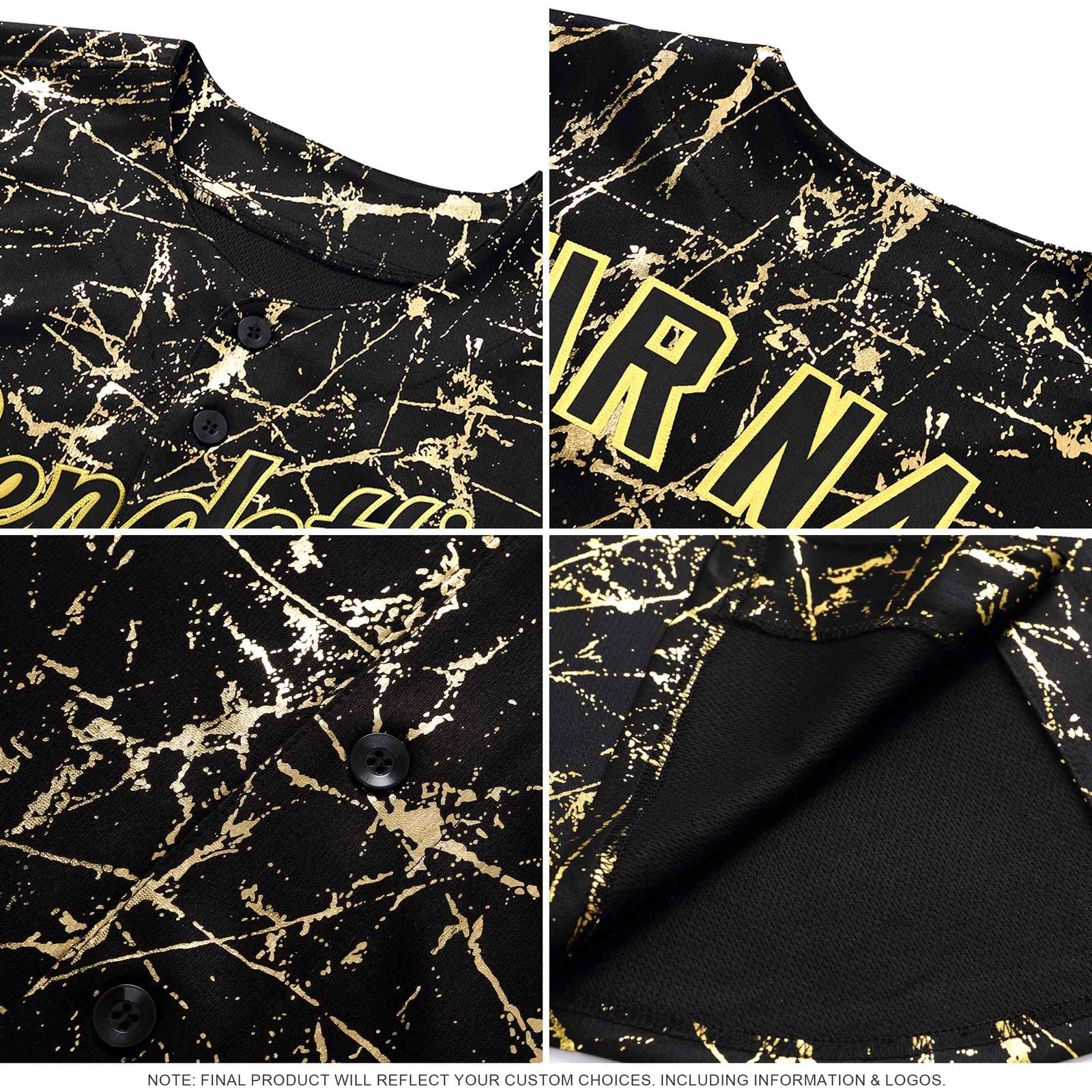 Custom Kelly Green Old Gold Black&Shiny Gold Cracked Foil Hip Hop Button Down Baseball Jersey