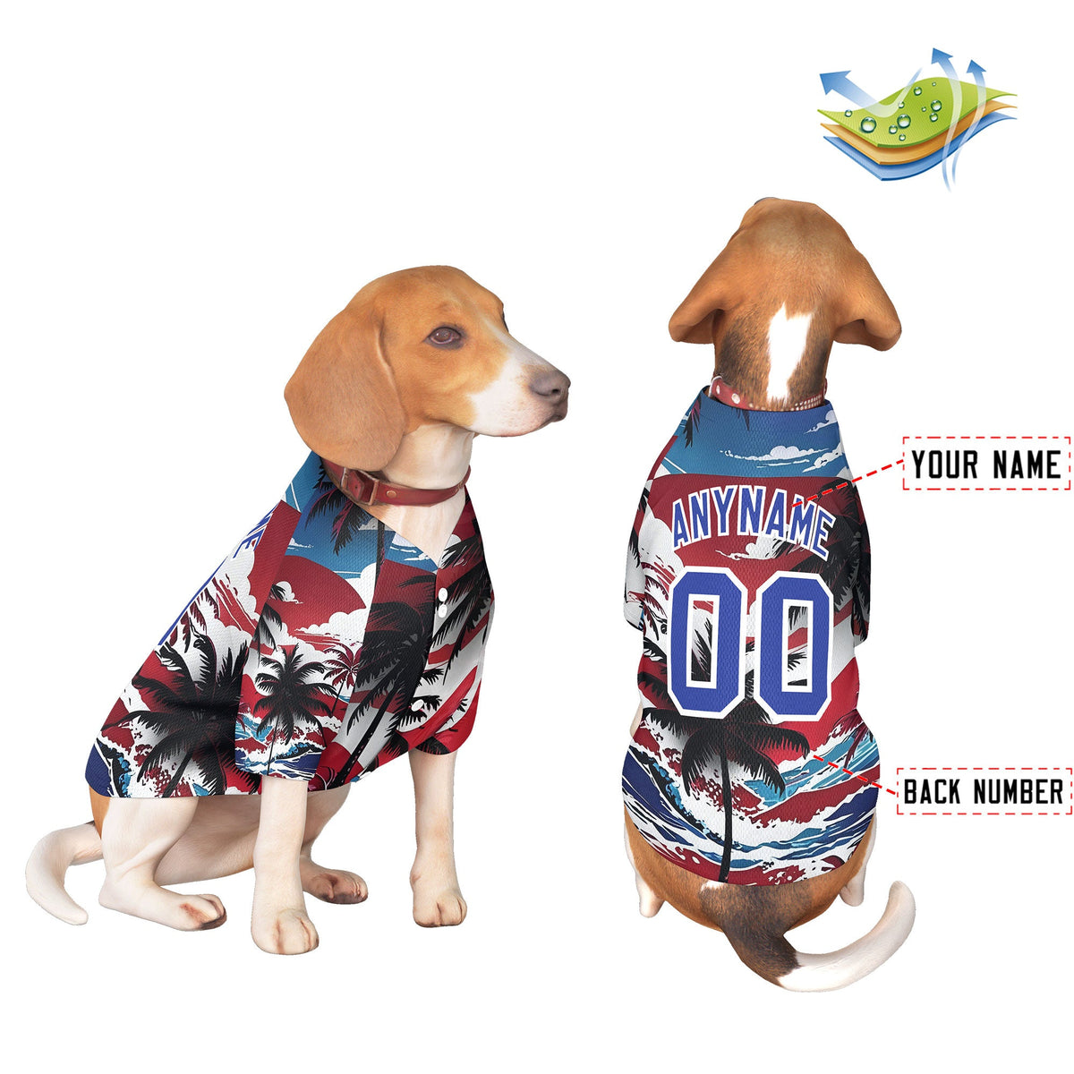 Custom Royal Blue White Hawaiian Style Graffiti Pattern Dog Jersey| KXKSHOP
