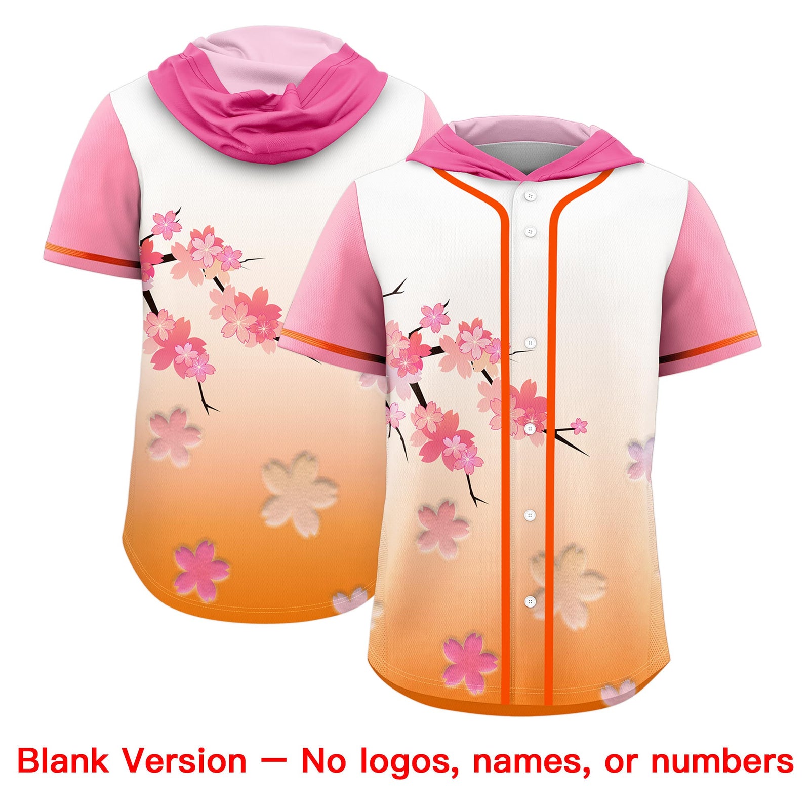 Custom Hooded Baseball Jersey | Pink Orange Cherry Blossom Personalized Name & Number Sport Jersey