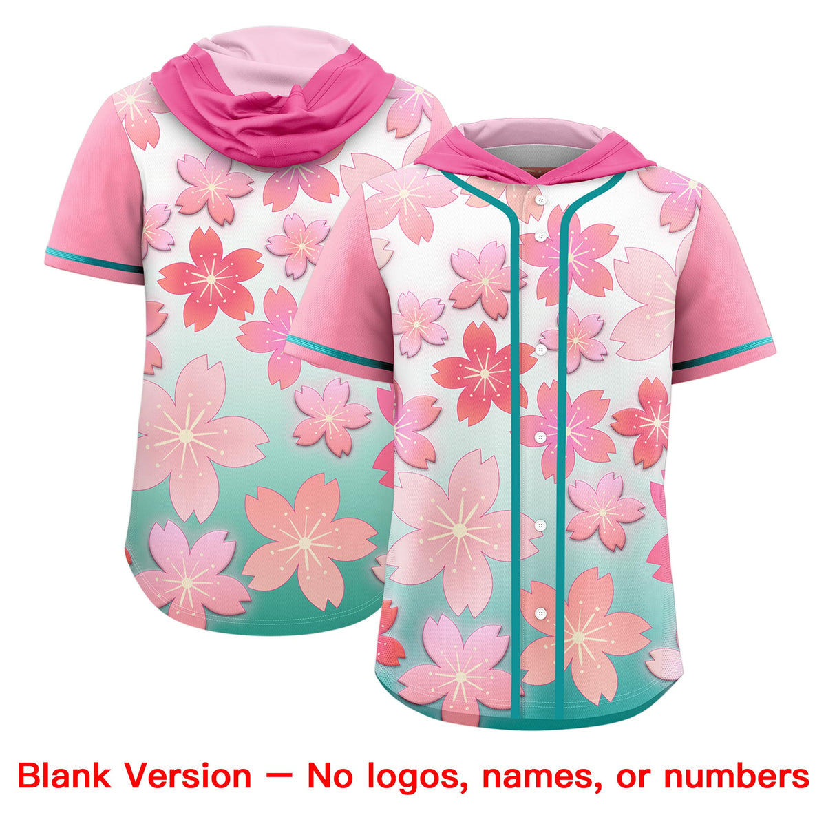 Custom Hooded Baseball Jersey | Pink Aqua Cherry Blossom Moisture-Wicking Jersey for Men &amp; Women